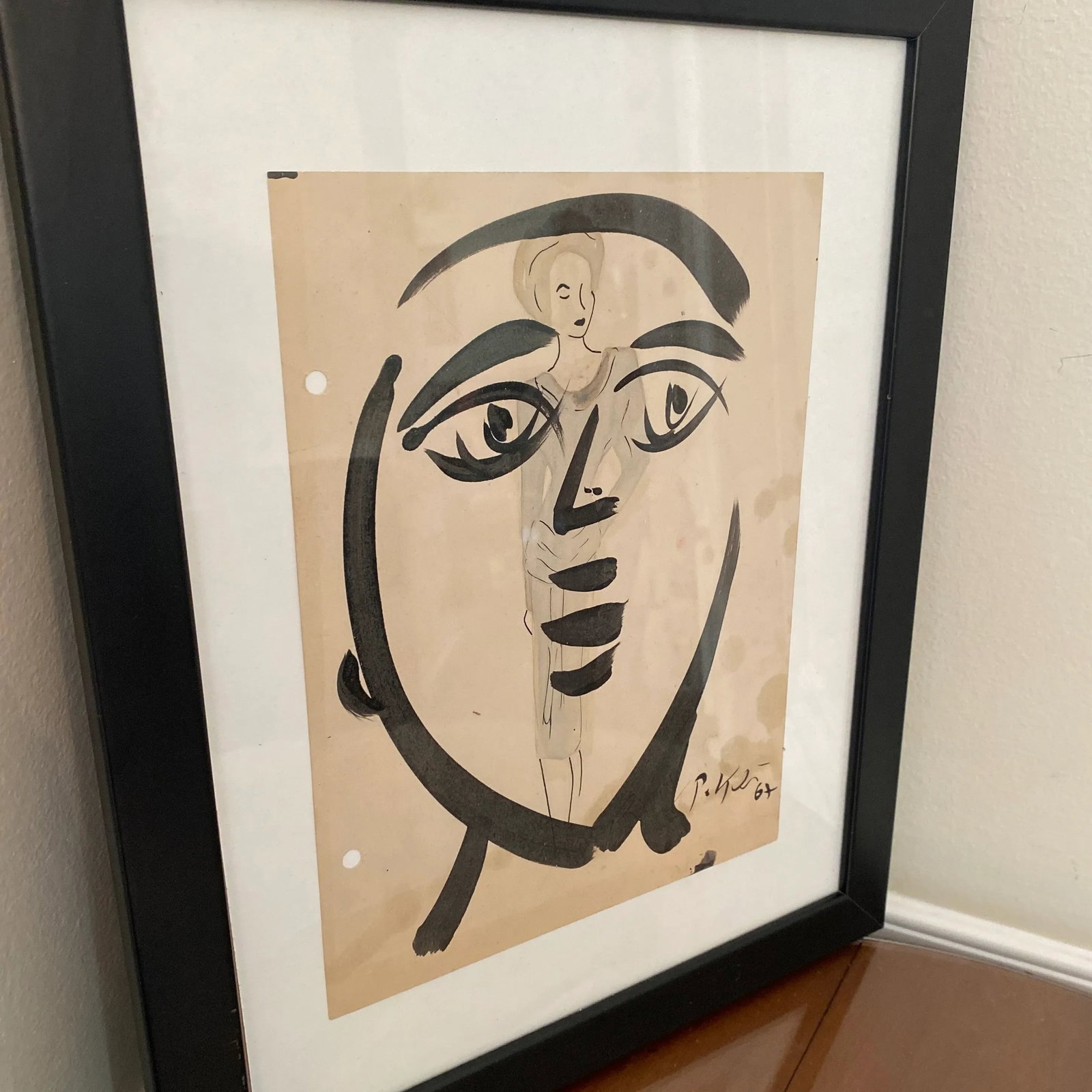 1960s Peter Keil Contemporary Original Black & White Abstract Portrait Painting, Framed - 2