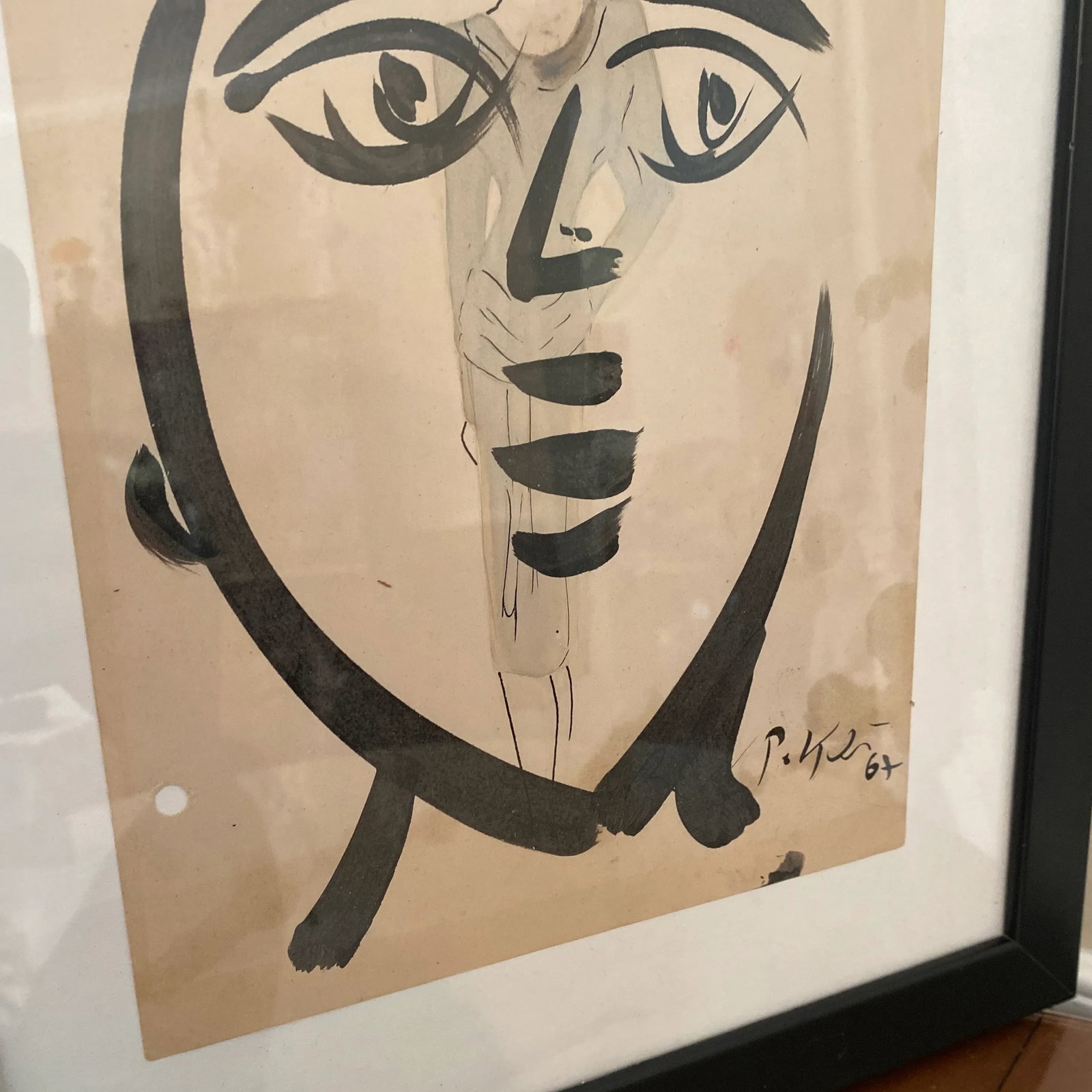 1960s Peter Keil Contemporary Original Black & White Abstract Portrait Painting, Framed - 4