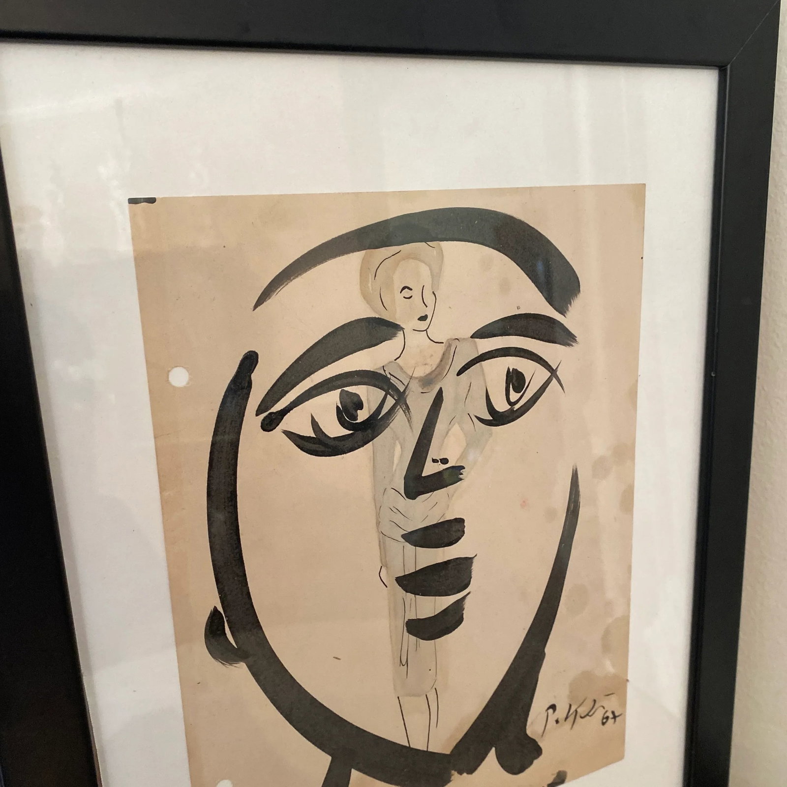 1960s Peter Keil Contemporary Original Black & White Abstract Portrait Painting, Framed - 5