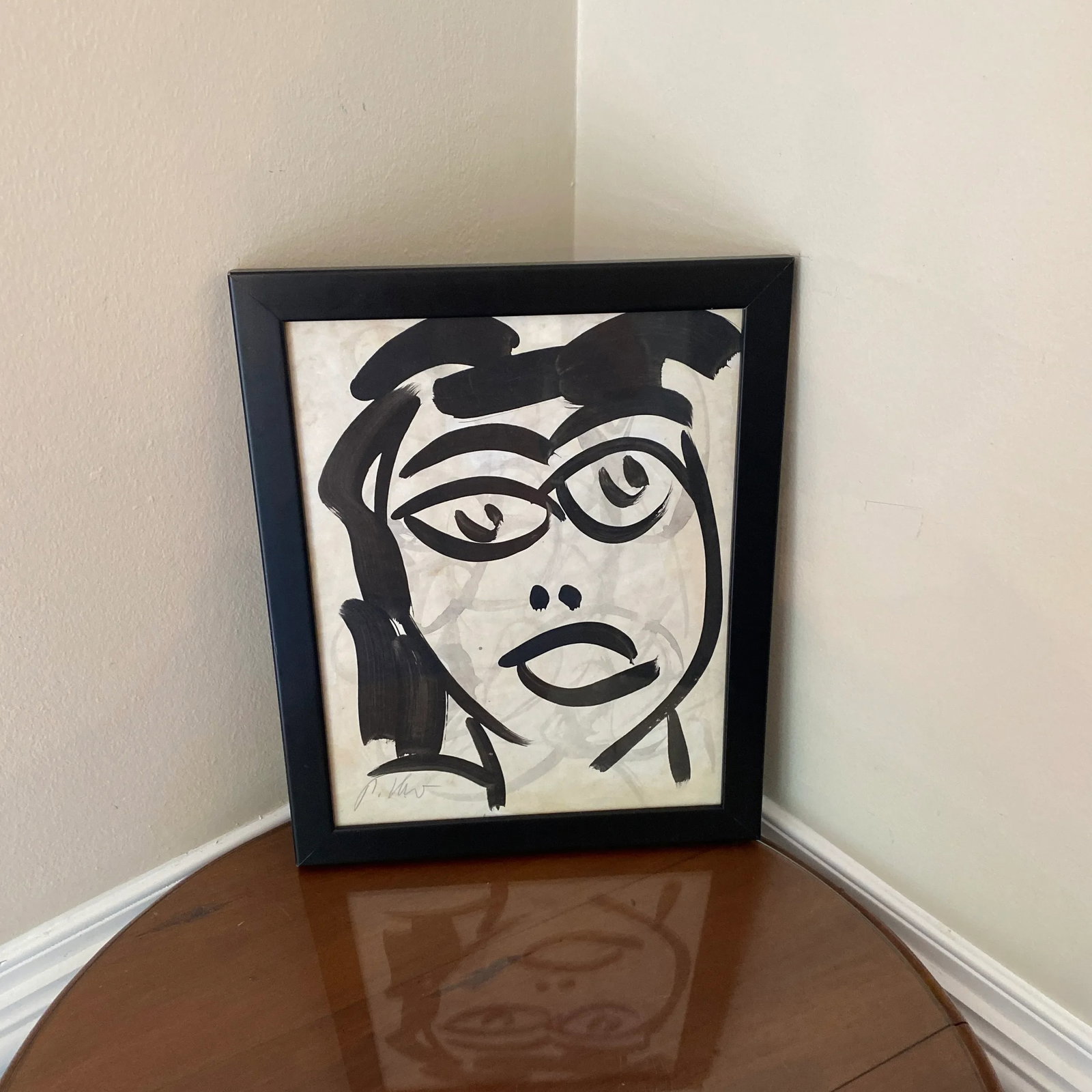 1970s Peter Keil Contemporary Original Black & White Abstract Portrait Painting, Framed - 2