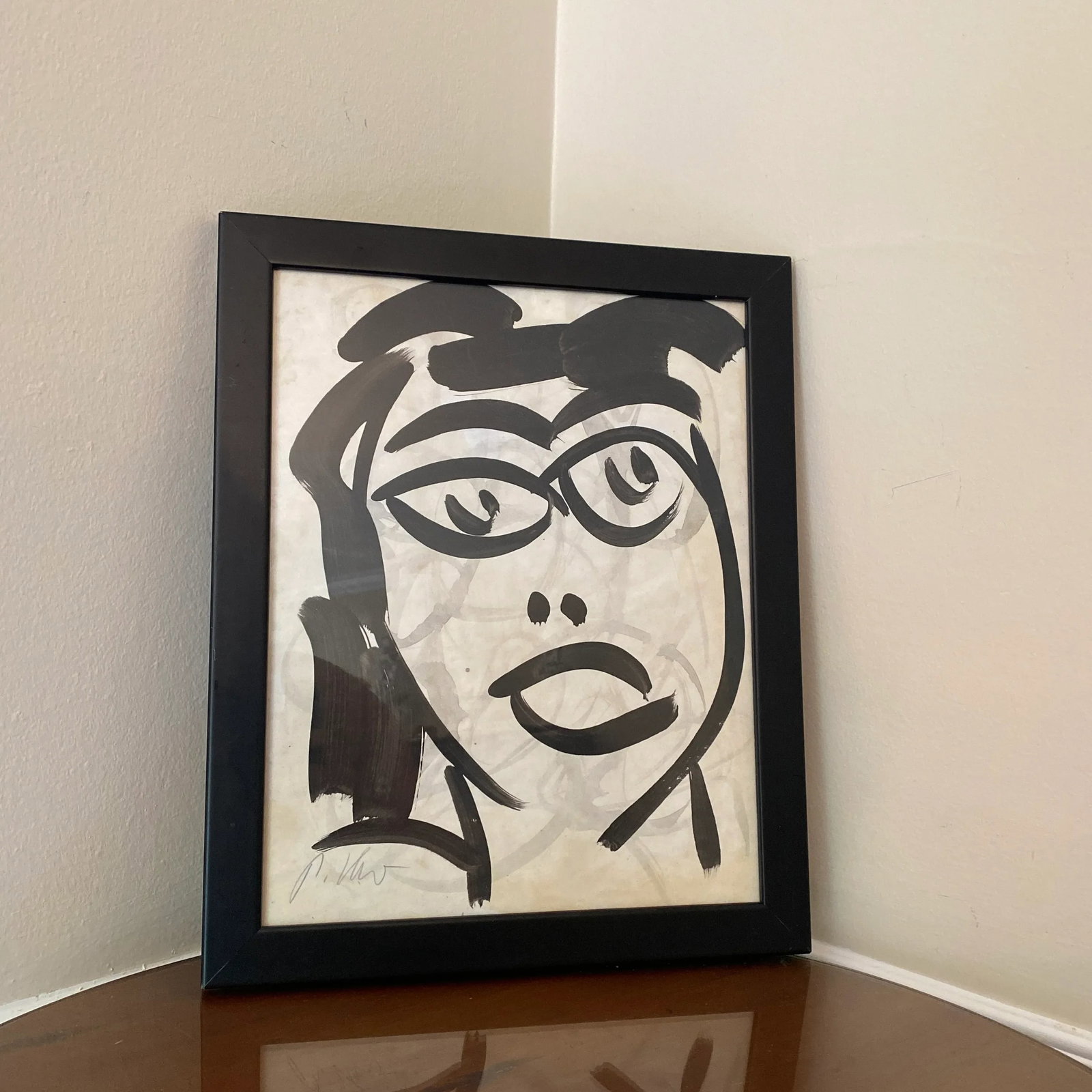 1970s Peter Keil Contemporary Original Black & White Abstract Portrait Painting, Framed - 3