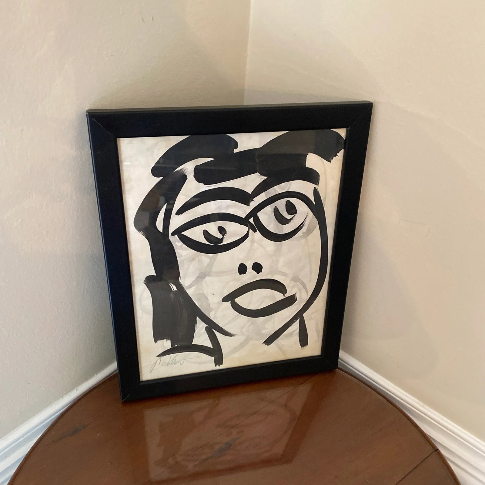 1970s Peter Keil Contemporary Original Black & White Abstract Portrait Painting, Framed - 5