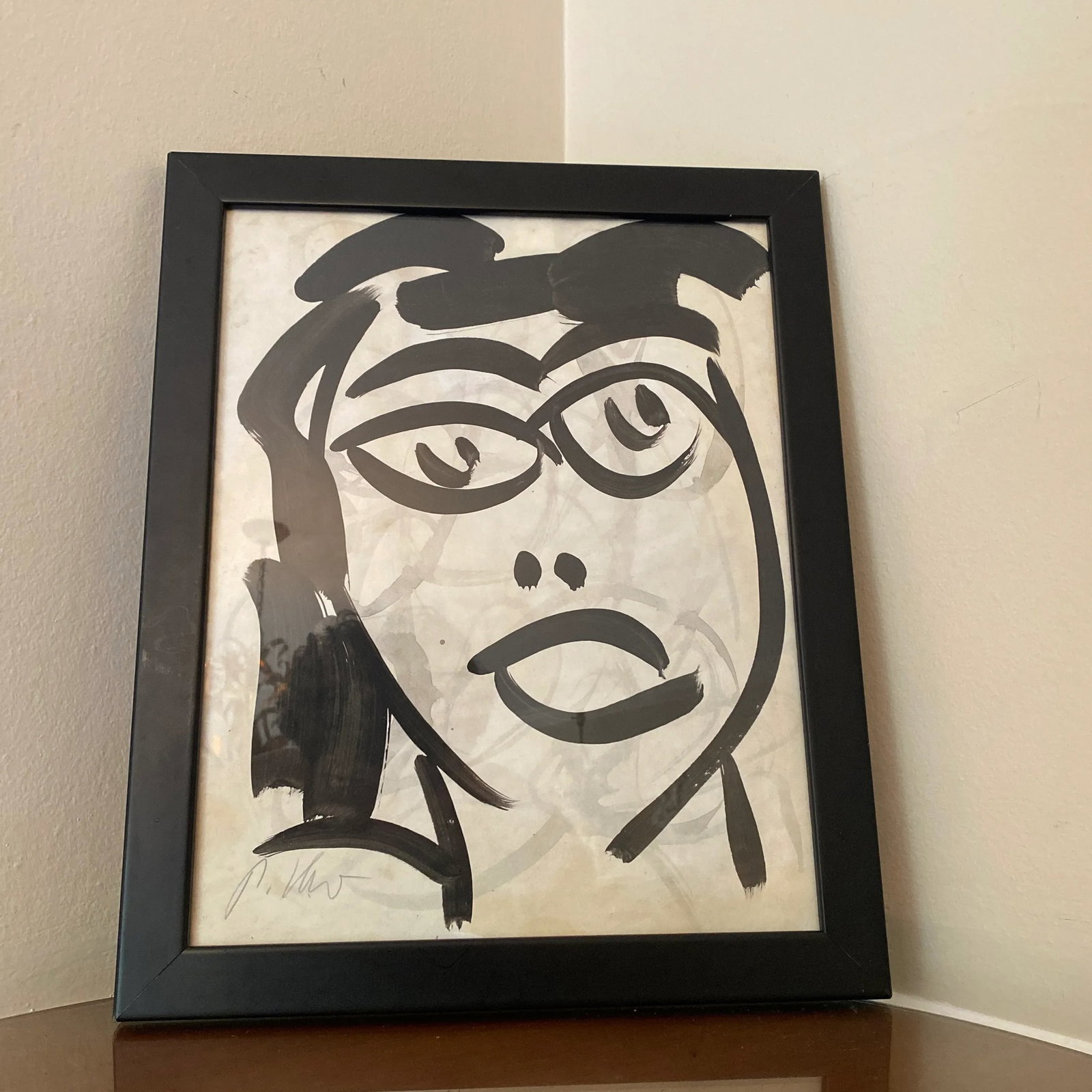 1970s Peter Keil Contemporary Original Black & White Abstract Portrait Painting, Framed - 6