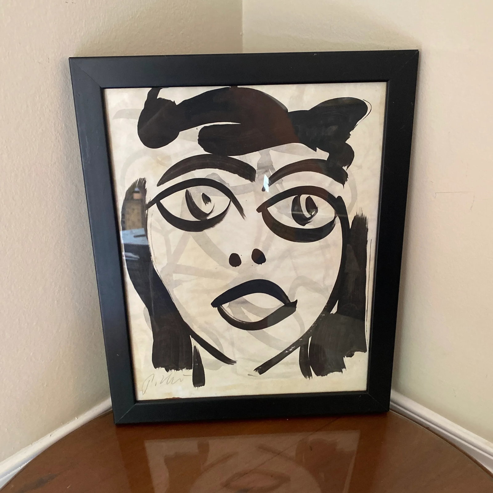 1970s Peter Keil Contemporary Original Black & White Abstract Portrait Painting, Framed - 5