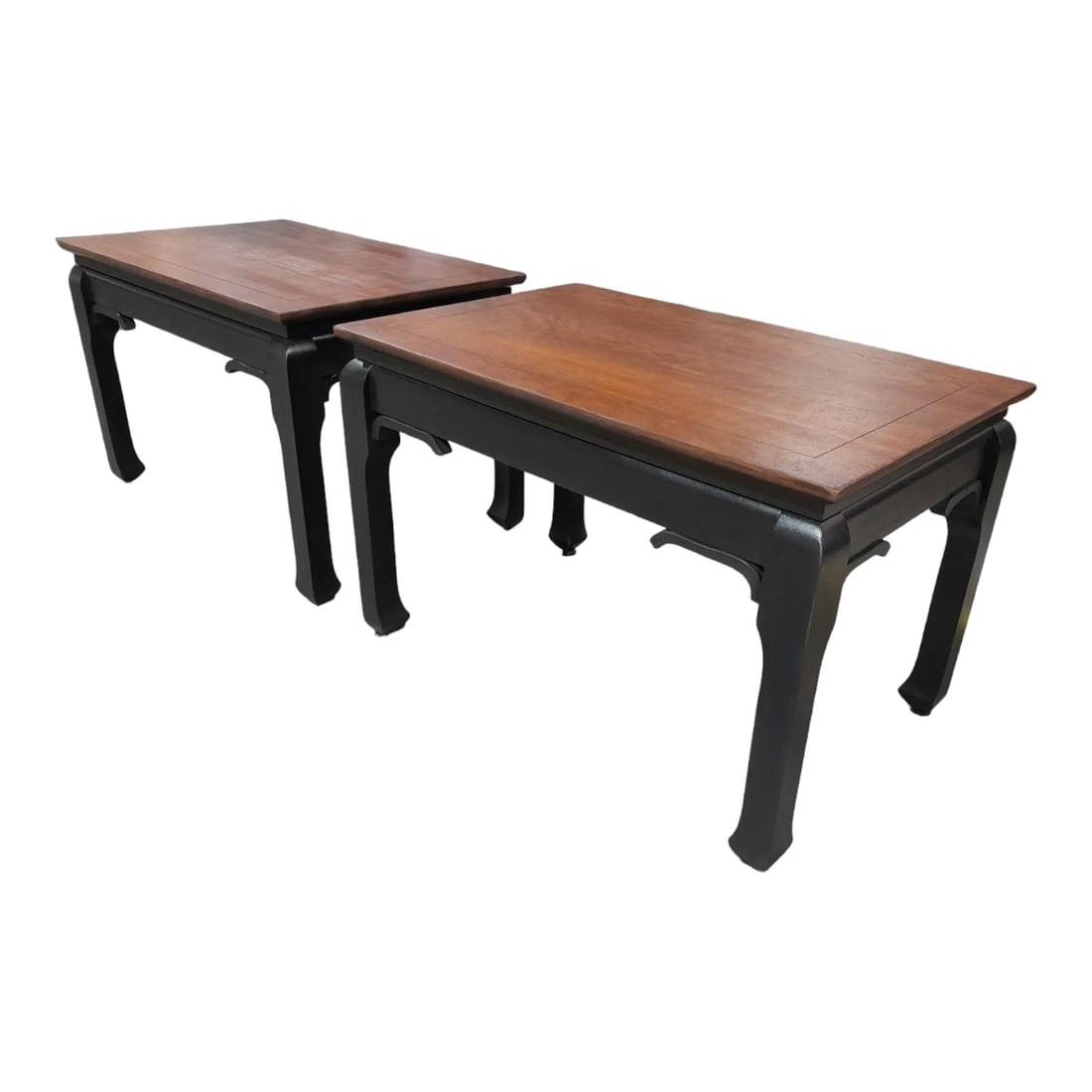 Restored Pair of Vintage 1960's Medallion Limited Two Tone Chow Side Tables With Walnut Top and Ebon - 5