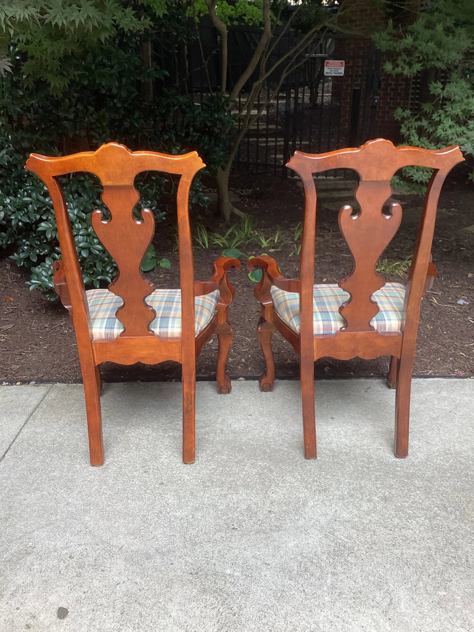 1990s Pair of Century Furniture Company Chinese Chippendale Armchairs With Madras Upholstered Seats - 7