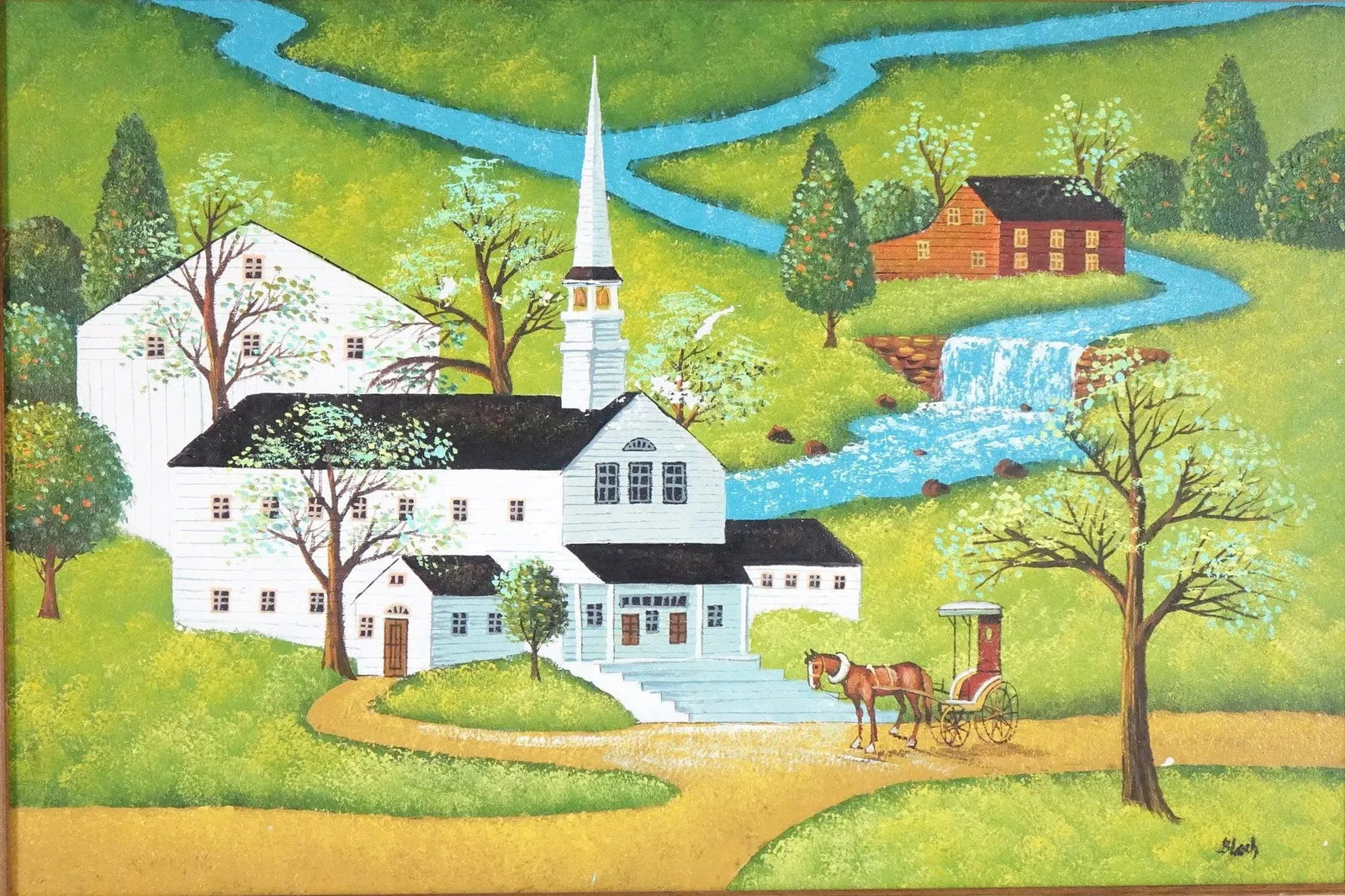 Late 20th Century The Church Large Original Oil on Canvas Signed, Framed - 2