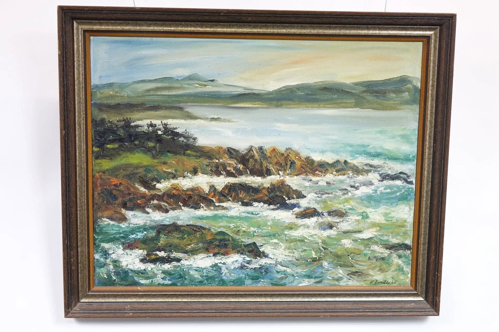 Ocean Landscape Original Oil Painting on Canvas 1965 Signed on the Bottom, Framed - 6