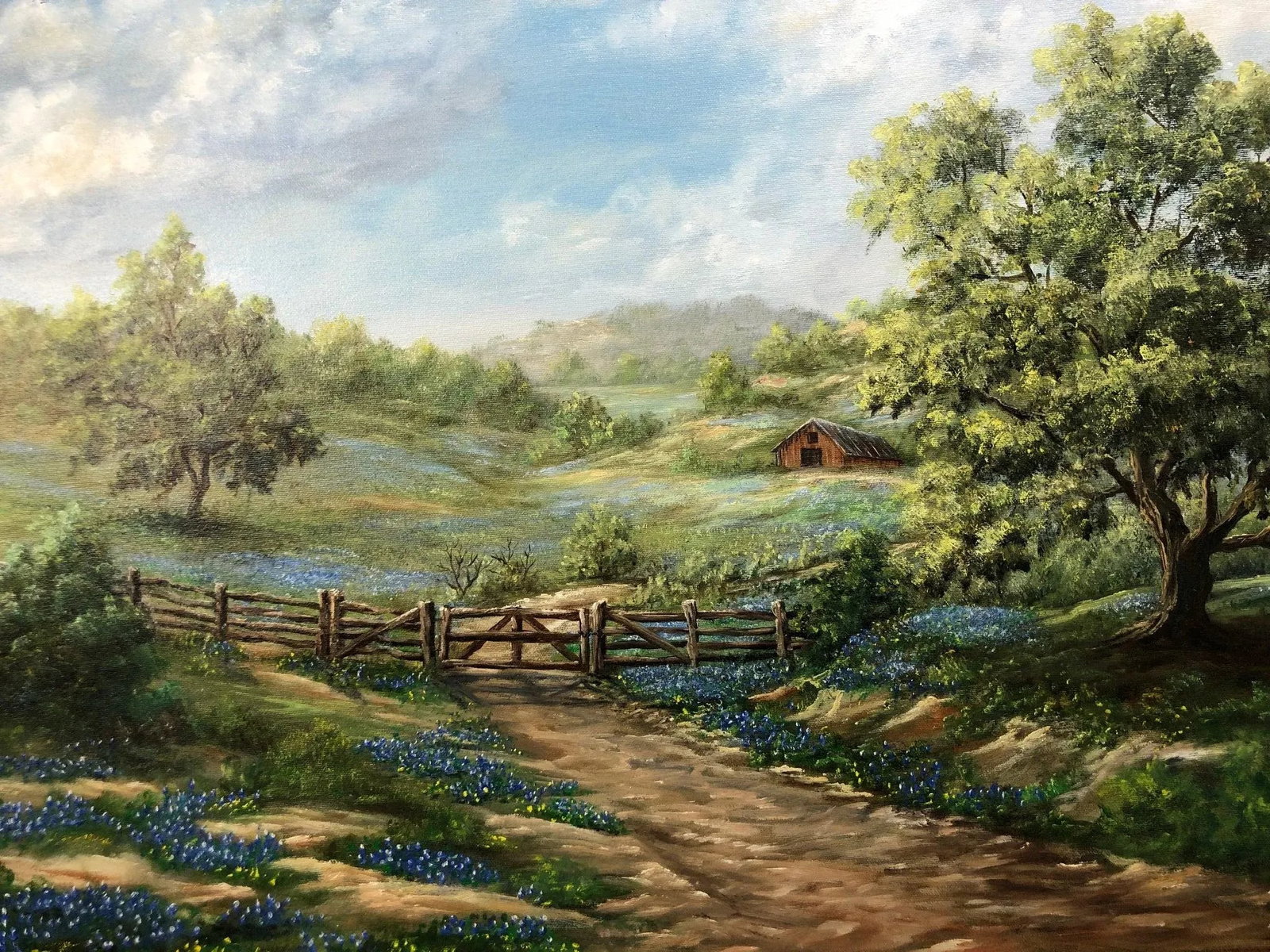 Late 20th Century Pathway to the Farm – Original Oil on Canvas, Signed, Framed - 5
