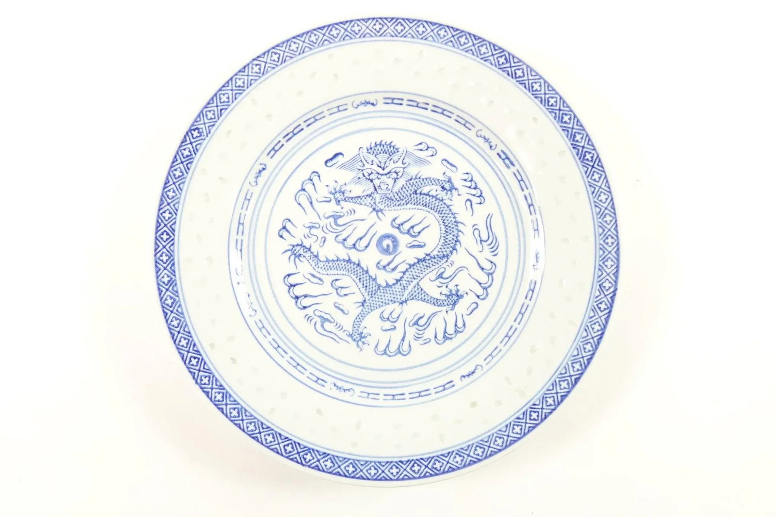 Vintage Chinese Blue and White Porcelain Plates With Dragon Design- Set of 3 - 2