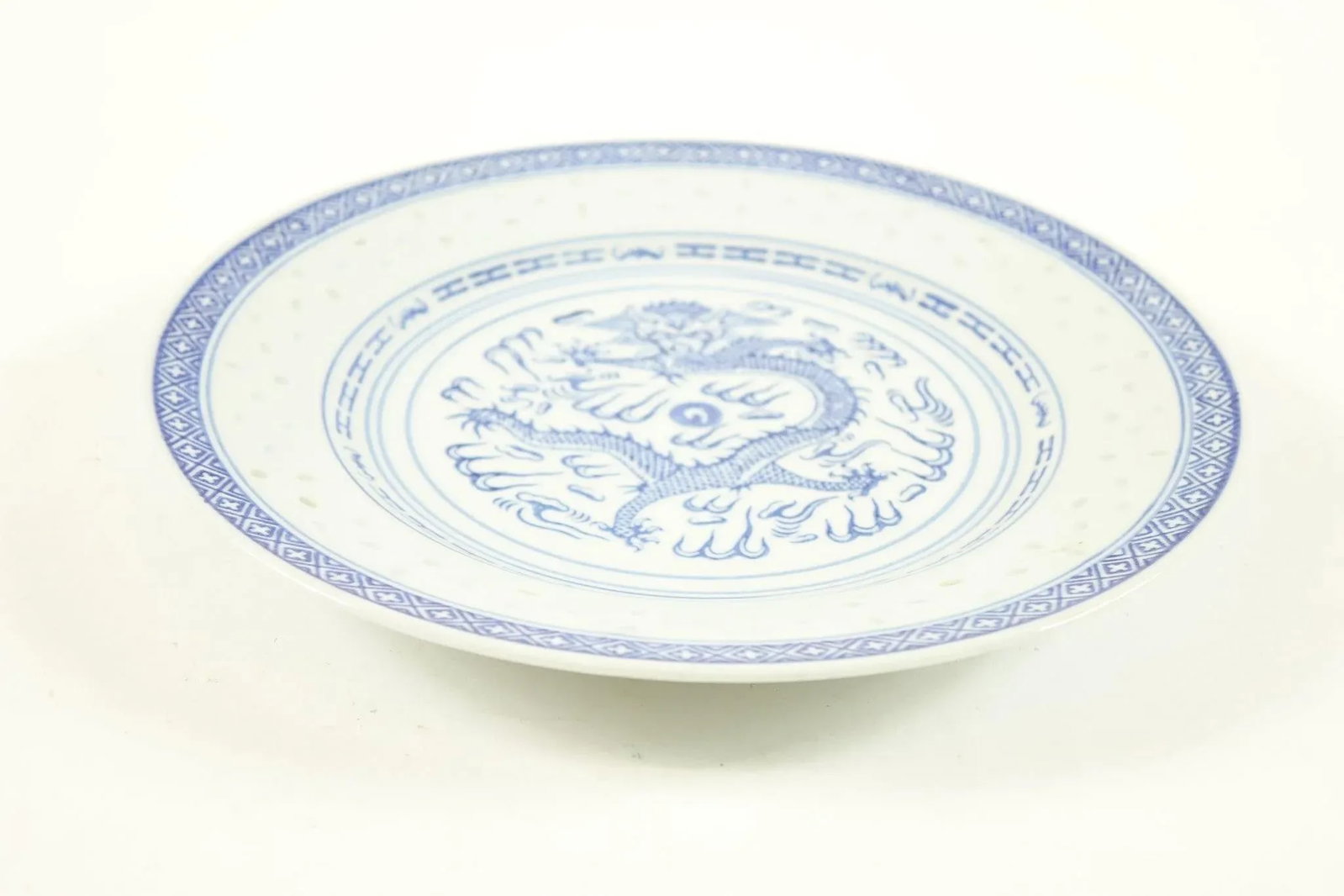 Vintage Chinese Blue and White Porcelain Plates With Dragon Design- Set of 3 - 4