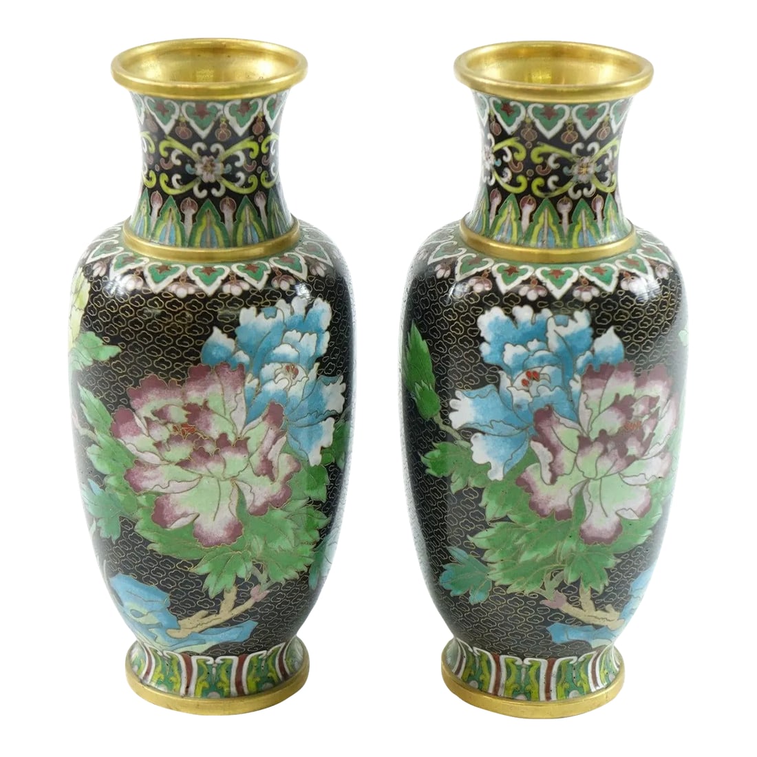 Early 20th Century Chinese Cloisonne Vases - A Pair: Pair of Early 20th Century Chinese Cloisonne Vases Cloisonne is an ancient technique for decorating metalwork objects with colored material held in place or separated by metal strips or wire