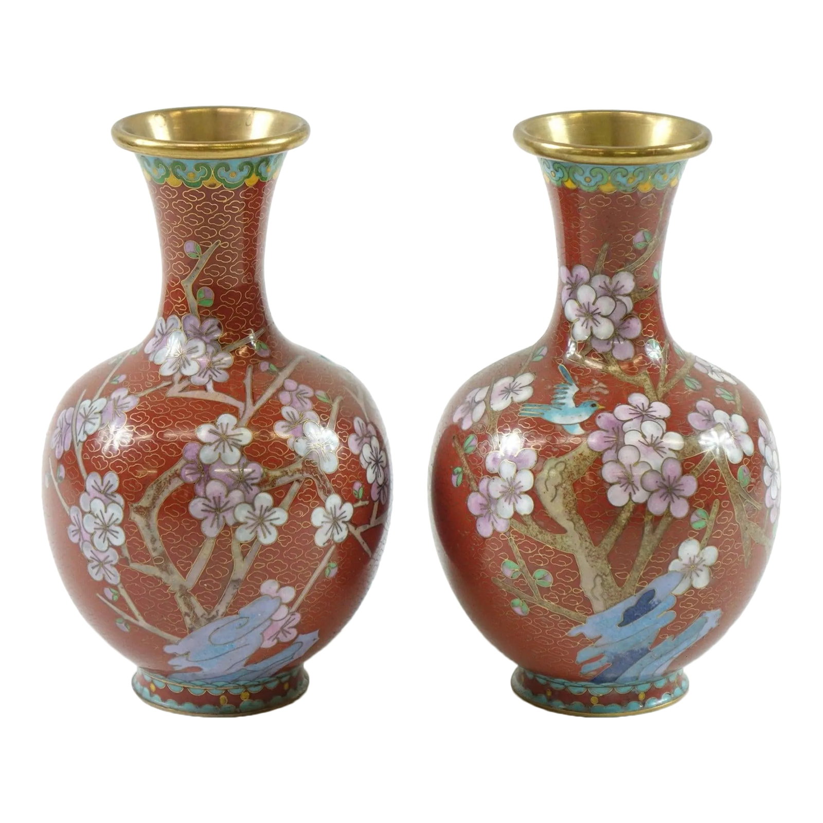 Early 20th Century Chinese Cloisonne Vases - A Pair: Pair of Early 20th Century Chinese Cloisonne Vases Cloisonne is an ancient technique for decorating metalwork objects with colored material held in place or separated by metal strips or wire