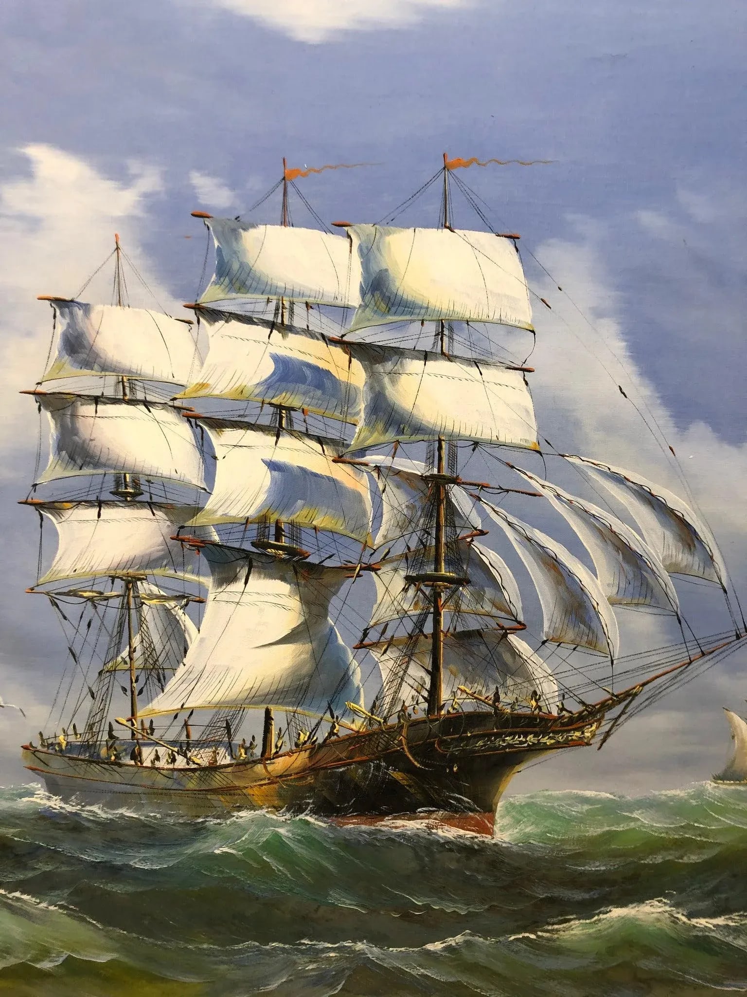 Mid 20th Century Ship at Sea Painting, Signed on the Bottom, Framed - 5