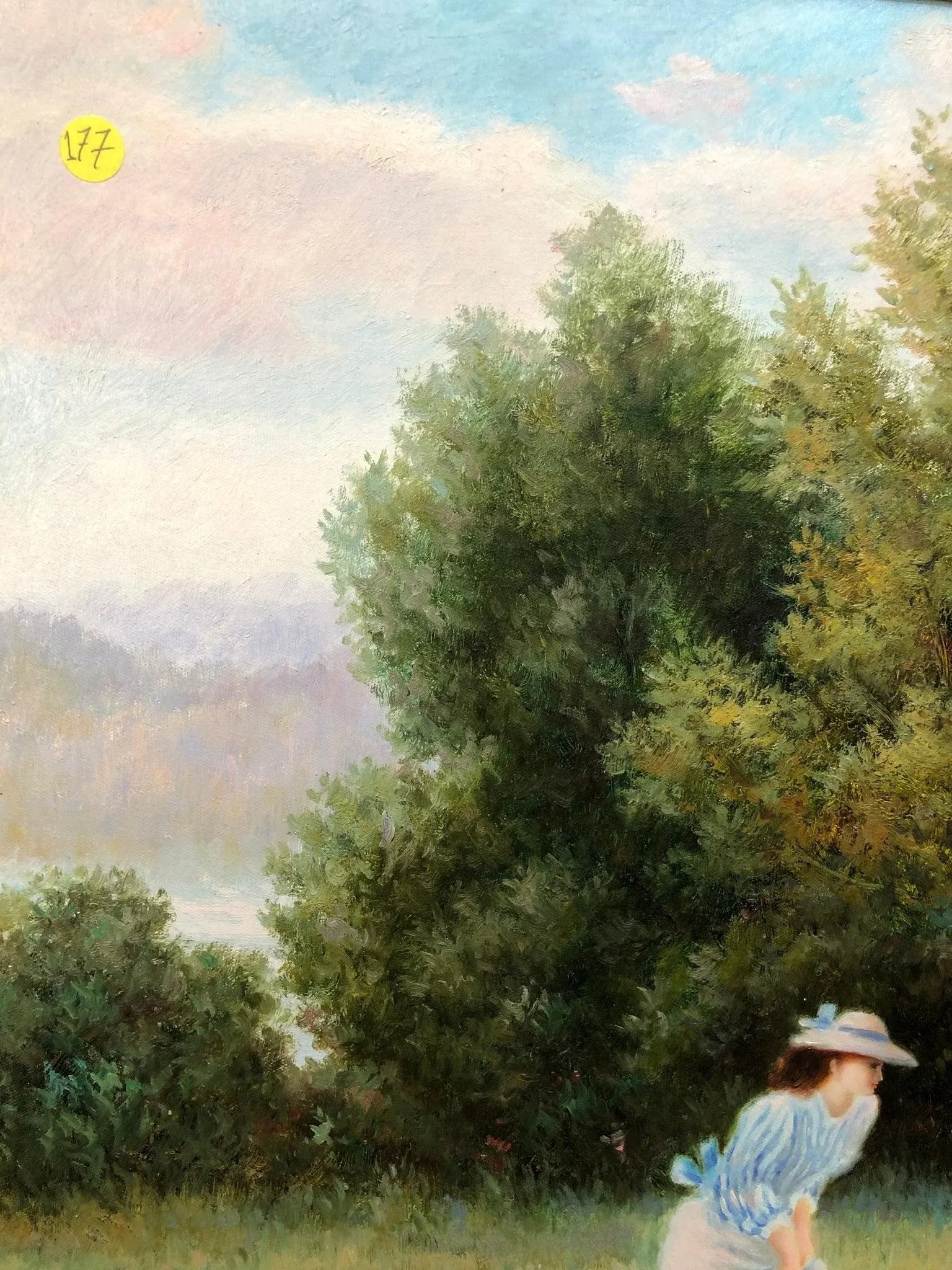 Late 20th Century European School Lady Watching Swans – Original Signed Oil on Canvas - 3