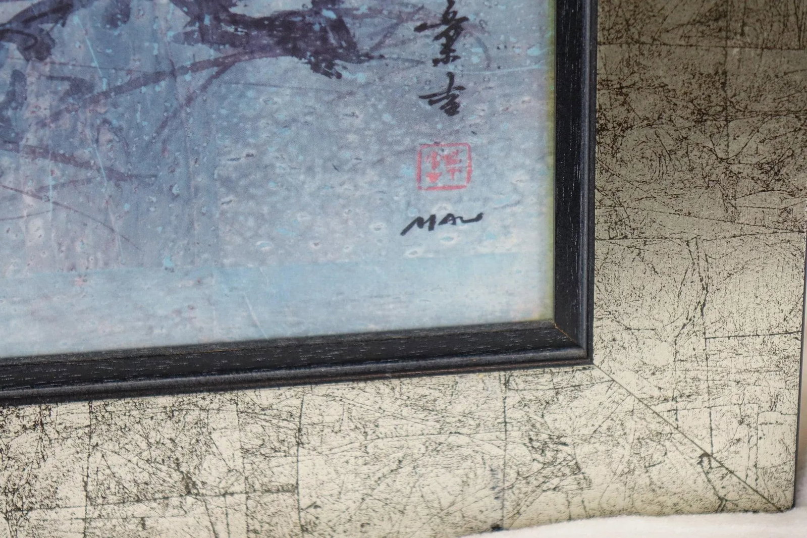 Original Oil Painting on Canvas – Snow-Covered Branch With Flowers & Birds, Signed, 27" X 29" - 2