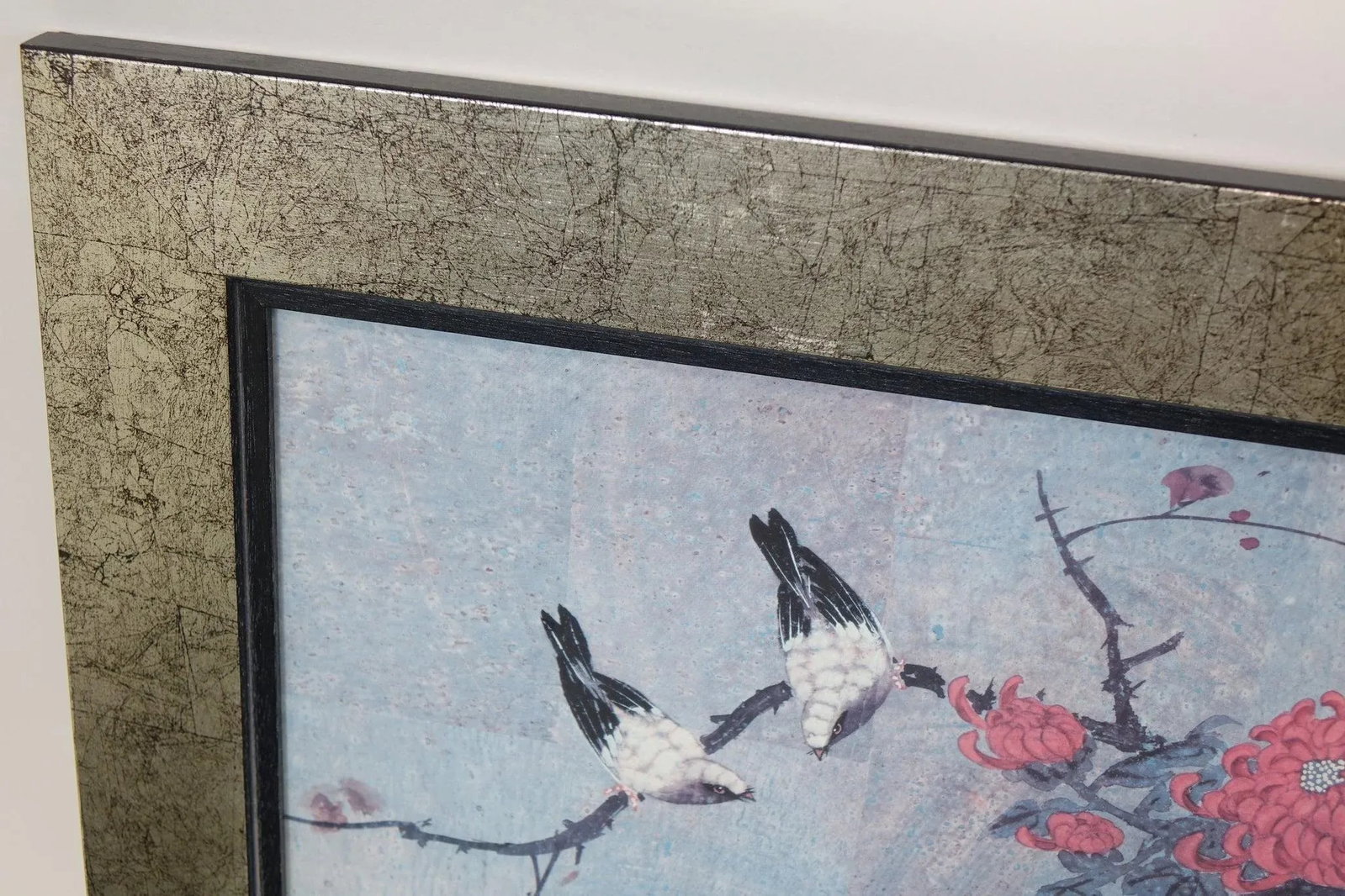 Original Oil Painting on Canvas – Snow-Covered Branch With Flowers & Birds, Signed, 27" X 29" - 4