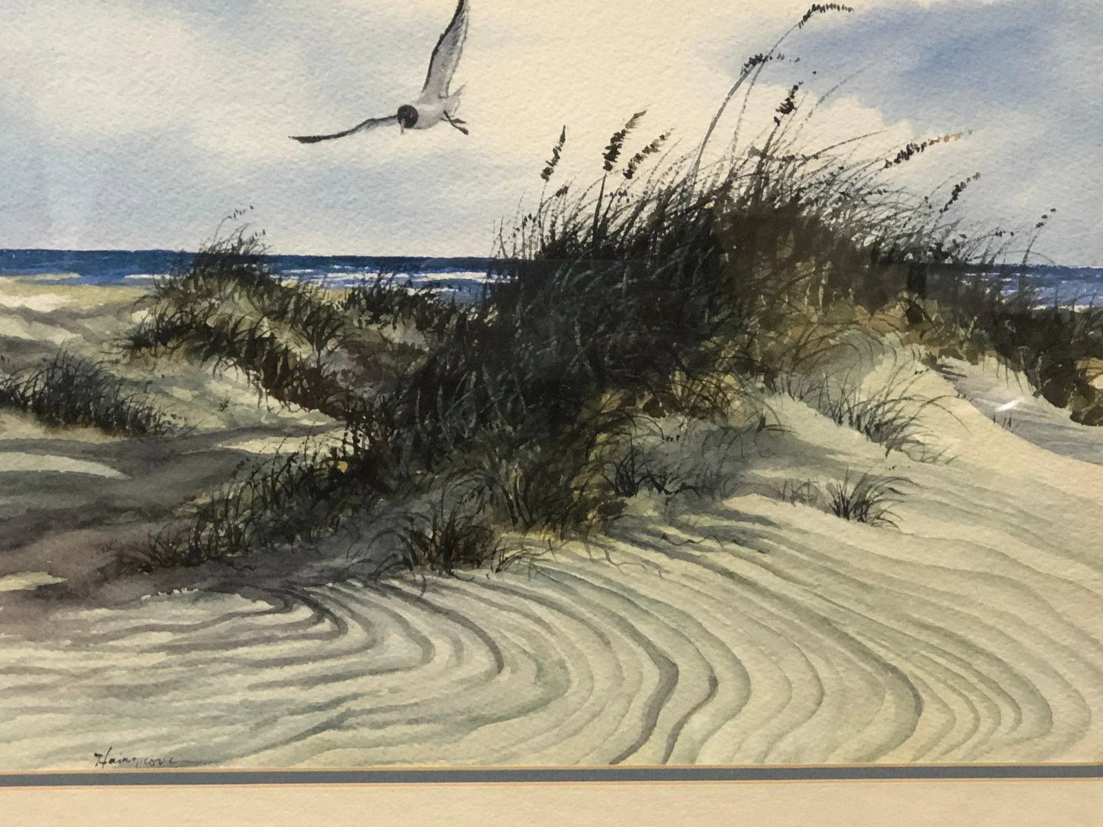 Late 20th Century The Beach and the Bird Original Watercolor, Framed - 2
