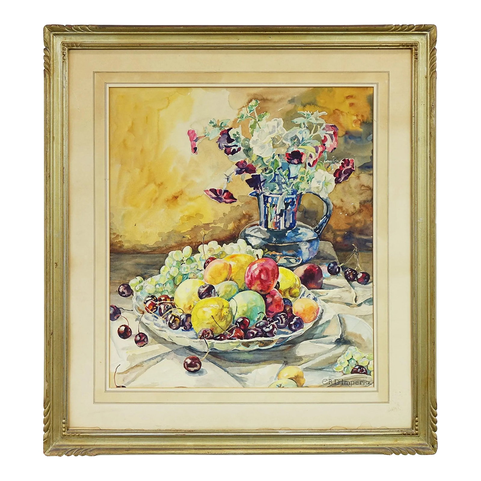 Late 20th Century Still Life Original Watercolor Signed on the Bottom: Still Life, Original Watercolor, Signed on the Bottom - 29" x 31" This beautifully composed original watercolor painting captures the timeless charm of a classic still life arrangement. The artwork