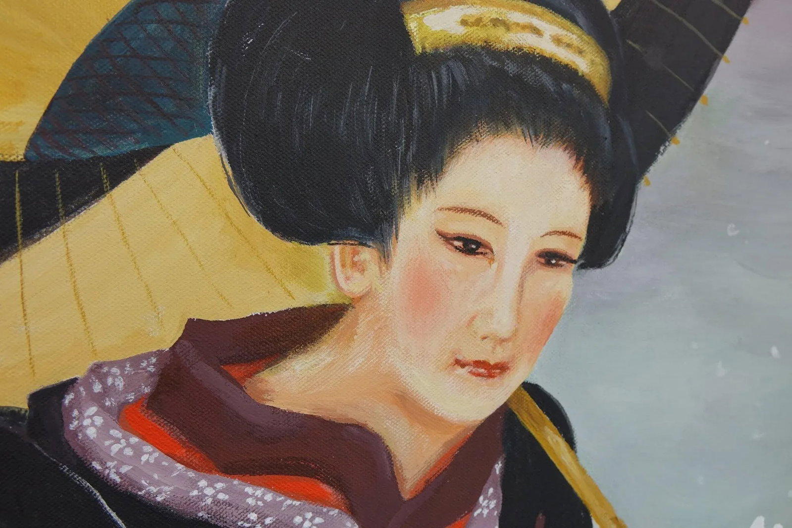Mid 20th Century Geisha Oil on Canvas Board Signed Original - 3