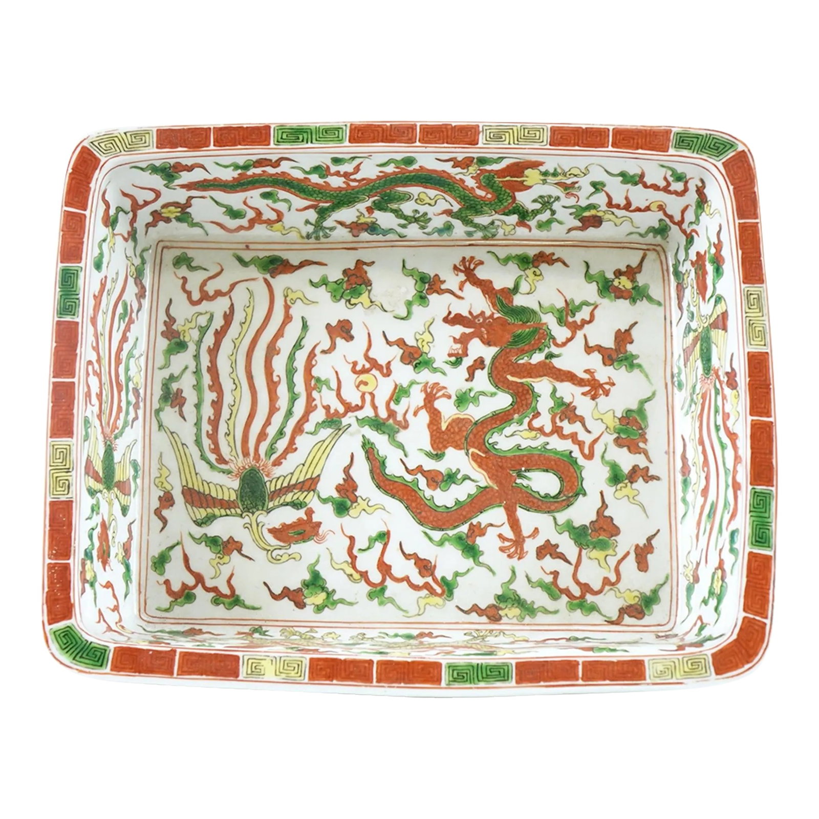 Antique Chinese Porcelain Tray: Antique Chinese Porcelain Tray - 11" x 13" x 3" This exquisite antique Chinese porcelain tray, measuring 11 inches by 13 inches by 3 inches, features an intricate hand-painted design showcasing