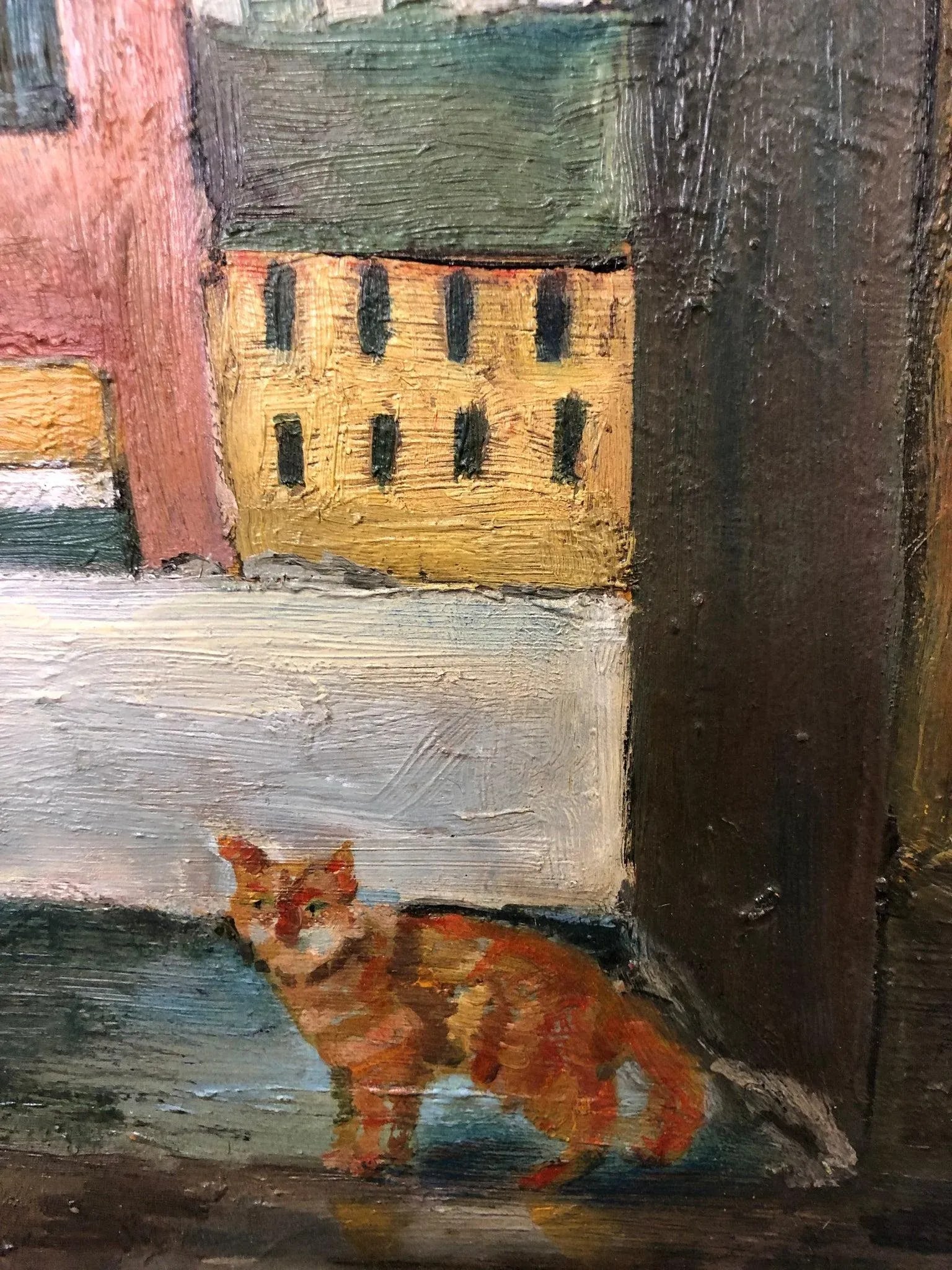 Late 20th Century Original Oil Painting of Town Signed at the Bottom, Framed - 3