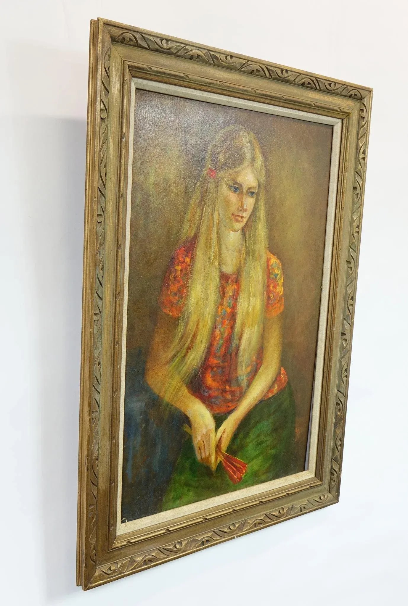 Mid 20th Century Portrait Oil Paint on Canvas Board Original, Framed - 7