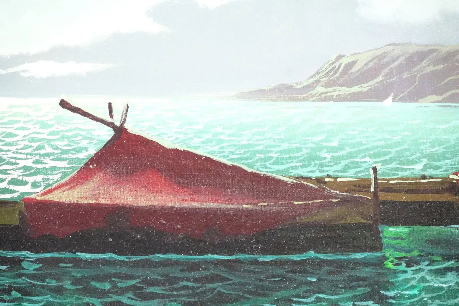 Canoes Original Oil on Canvas Signed - 4