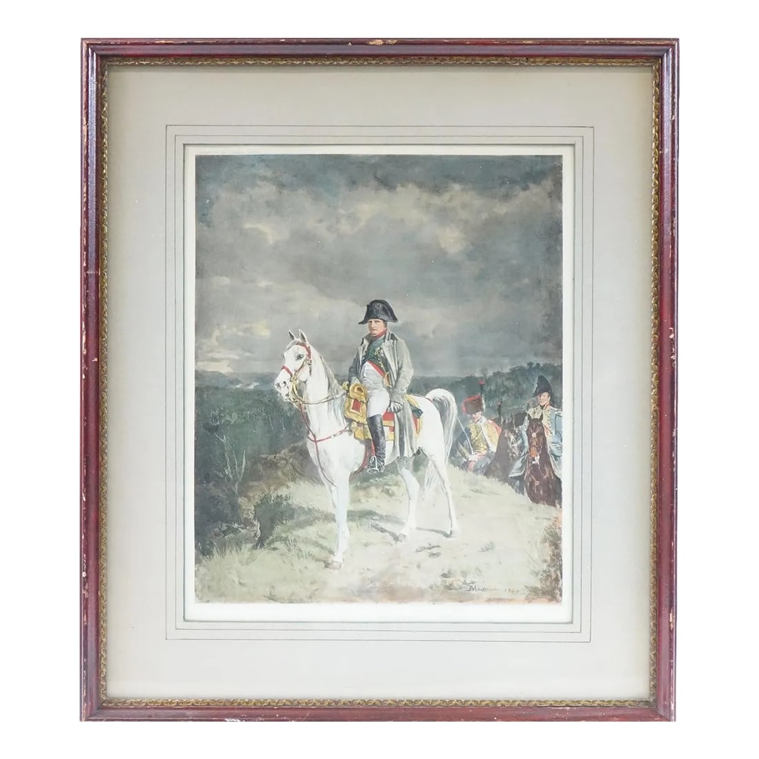 19th Century Print of Original Watercolor Painting Signed Moisonnier 1863, Framed (1 of 6)