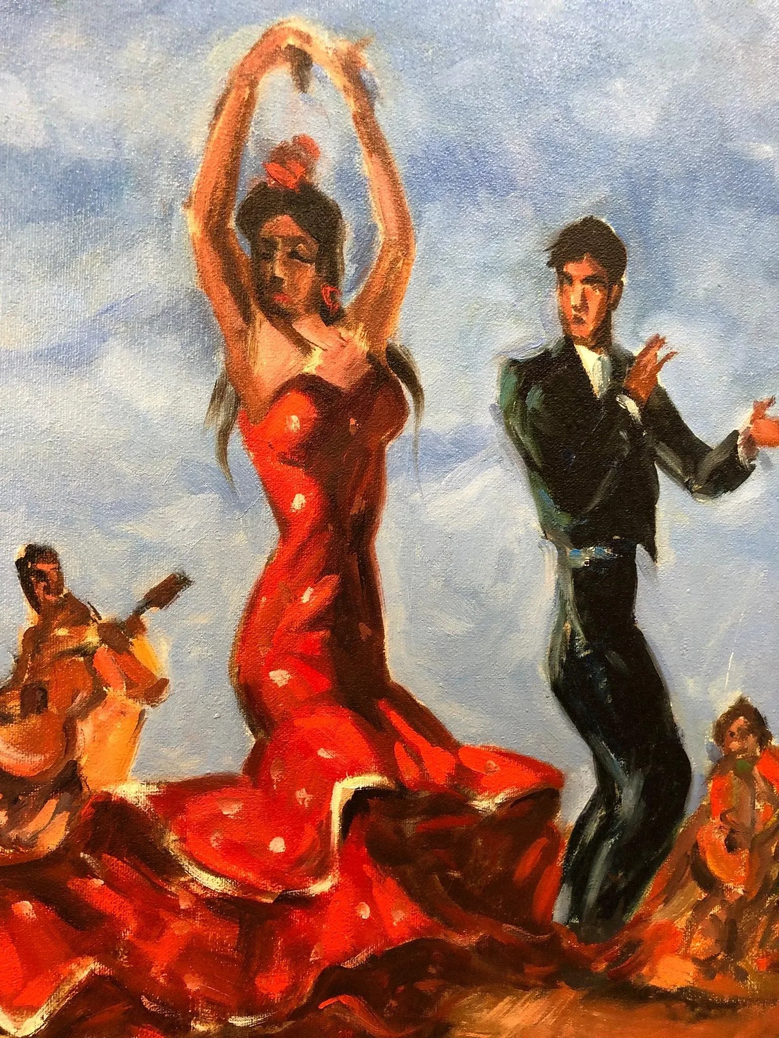 Mid 20th Century Spanish Dancing Oil on Canvas Signed at the Bottom, Framed - 3
