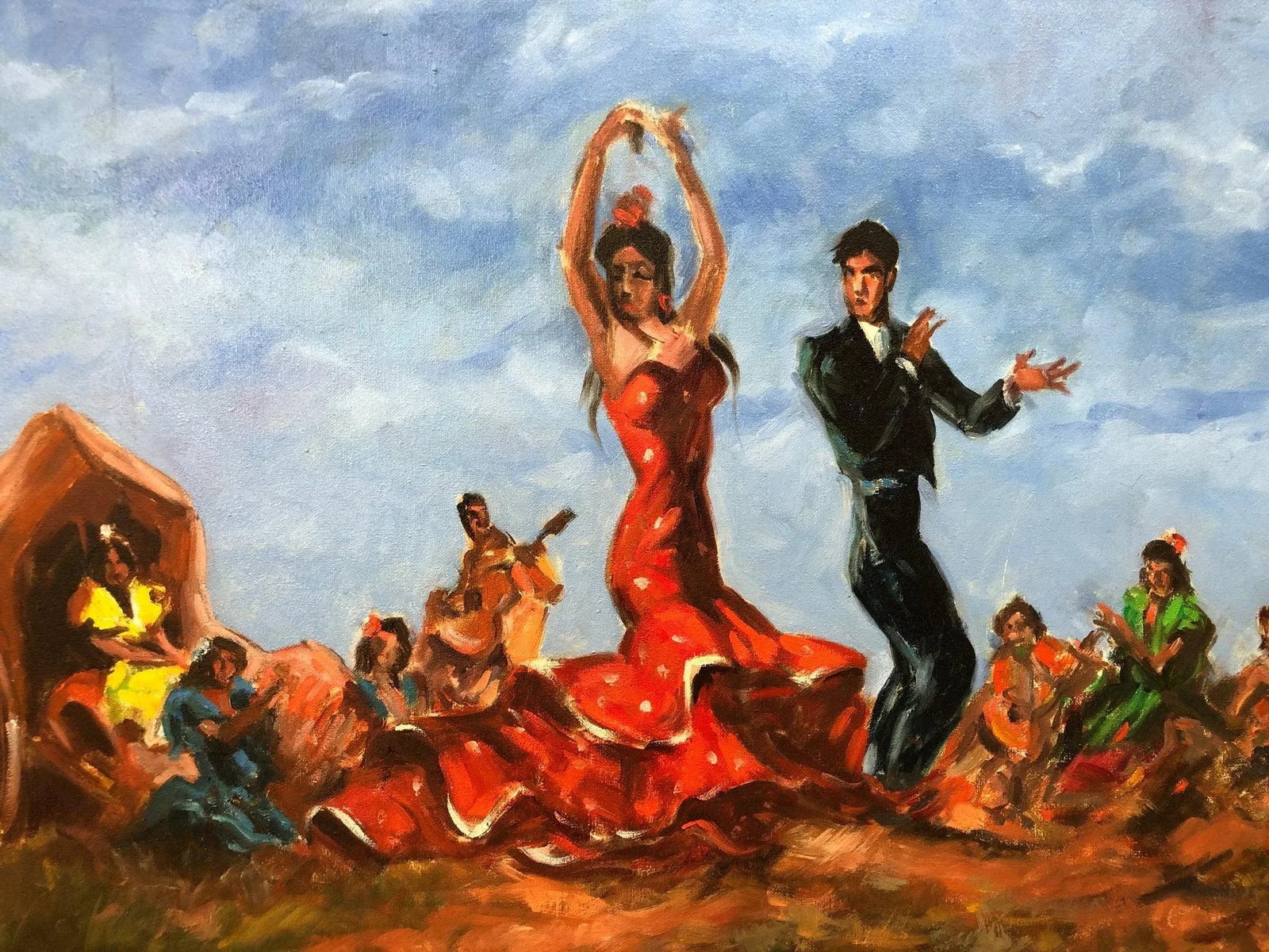 Mid 20th Century Spanish Dancing Oil on Canvas Signed at the Bottom, Framed - 6