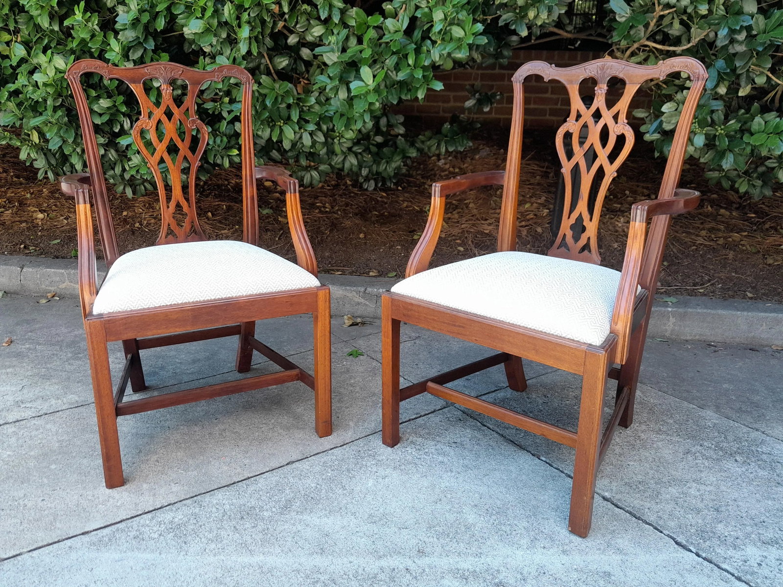 Pair of 1990s Chippendale Armchairs Newly Recovered in Greek Key Upholstery - 2