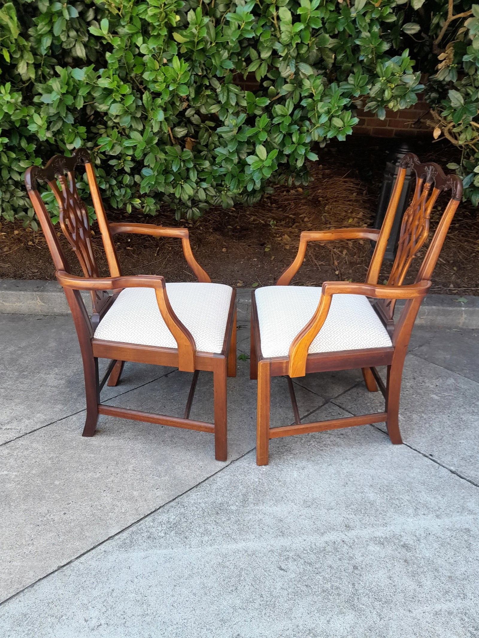 Pair of 1990s Chippendale Armchairs Newly Recovered in Greek Key Upholstery - 3