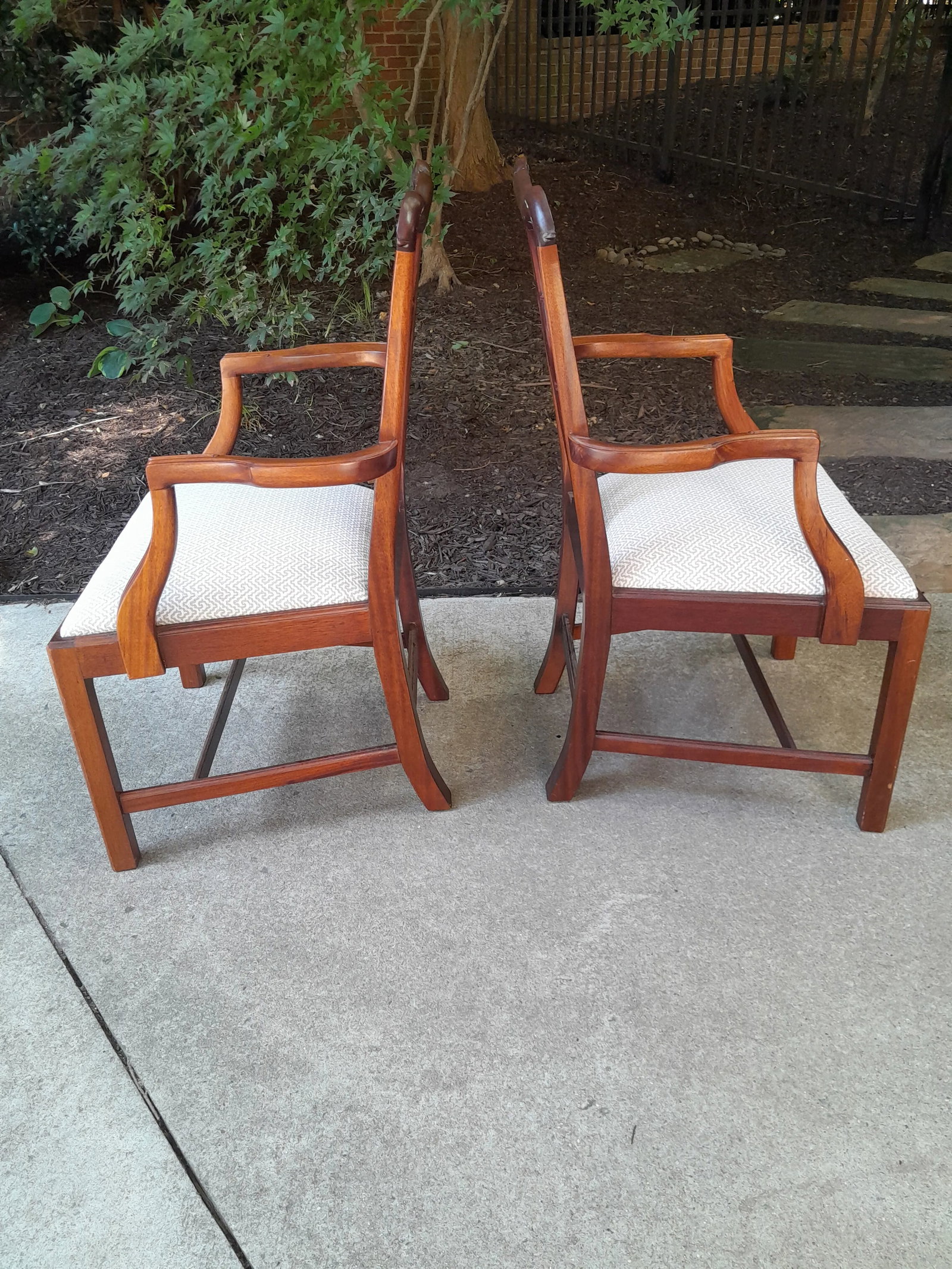 Pair of 1990s Chippendale Armchairs Newly Recovered in Greek Key Upholstery - 4