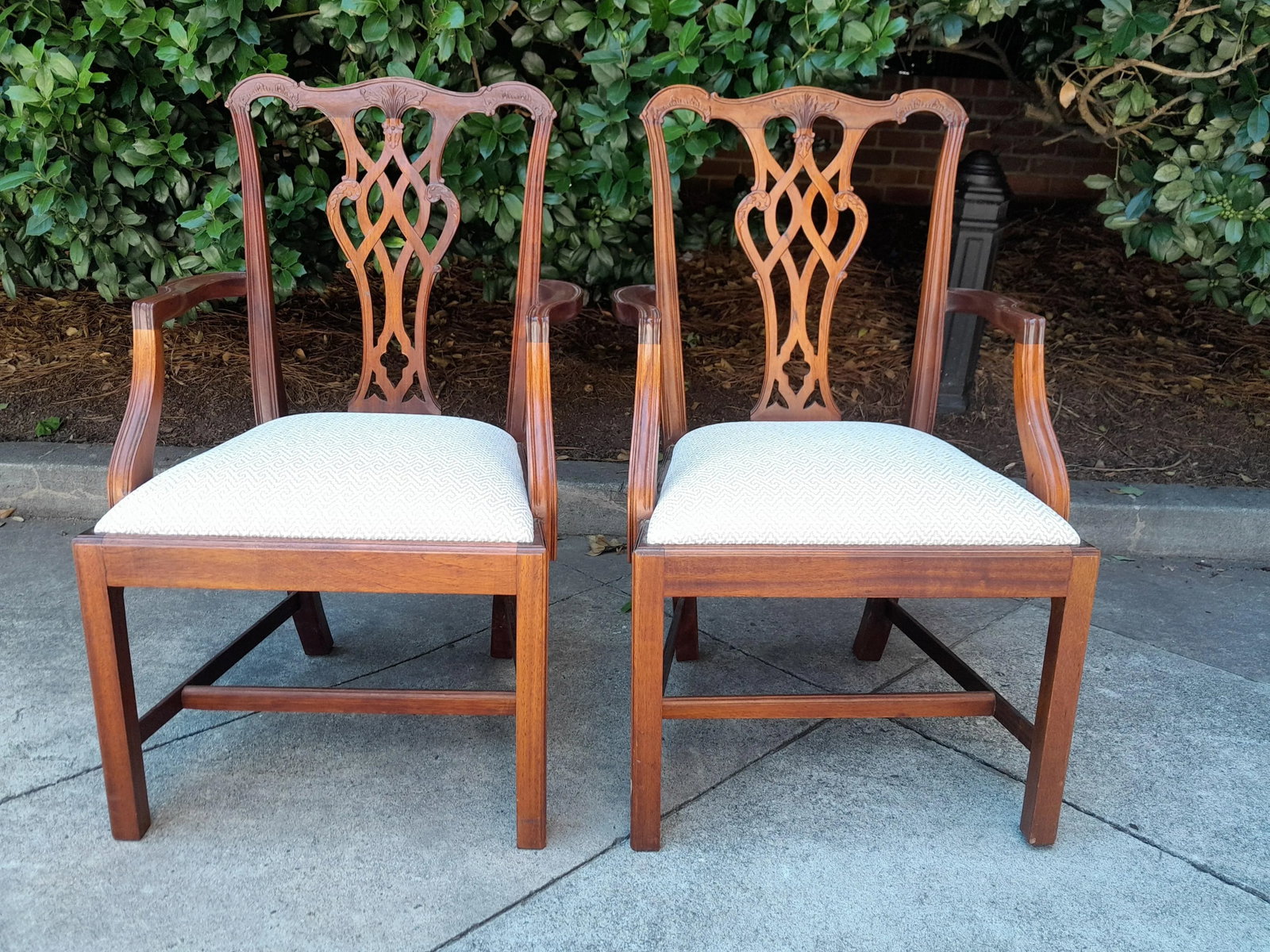 Pair of 1990s Chippendale Armchairs Newly Recovered in Greek Key Upholstery - 5