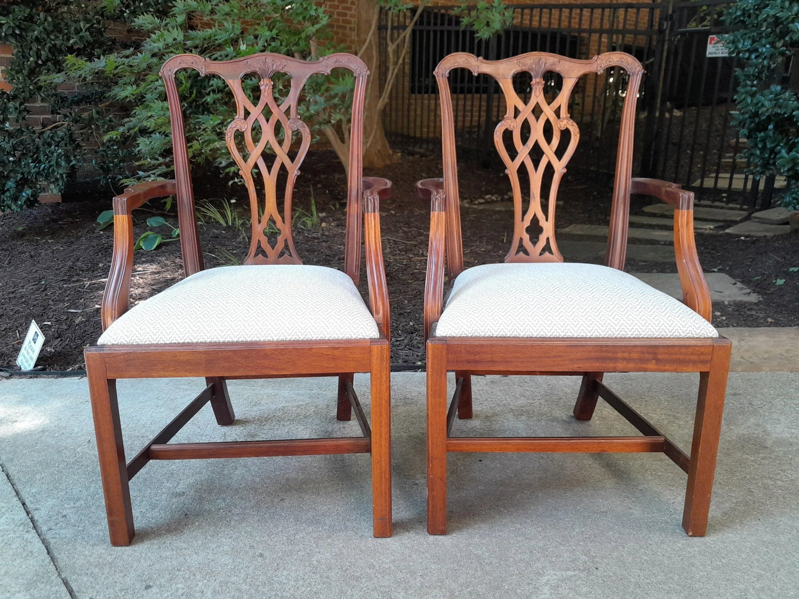 Pair of 1990s Chippendale Armchairs Newly Recovered in Greek Key Upholstery - 6