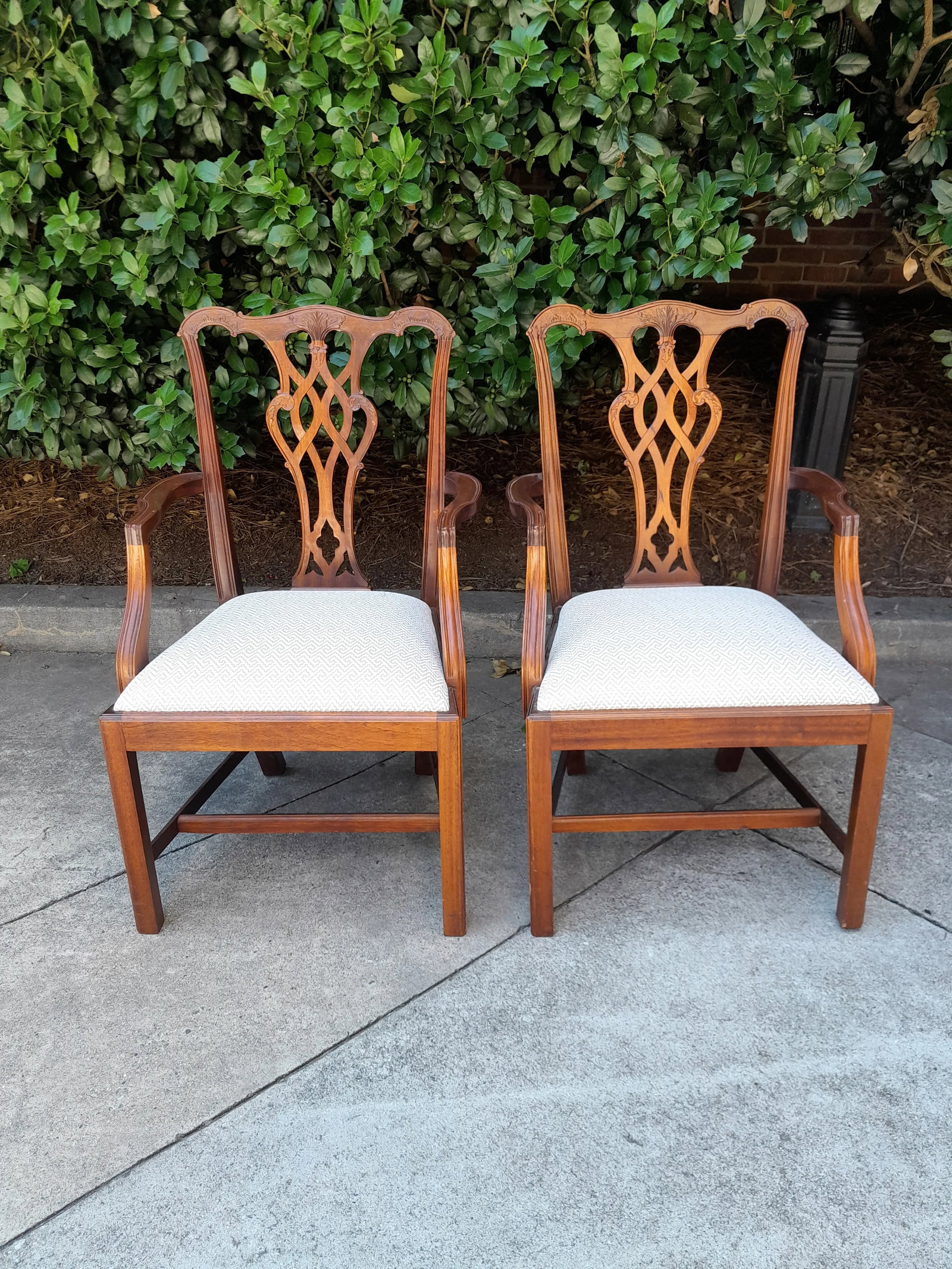Pair of 1990s Chippendale Armchairs Newly Recovered in Greek Key Upholstery - 7
