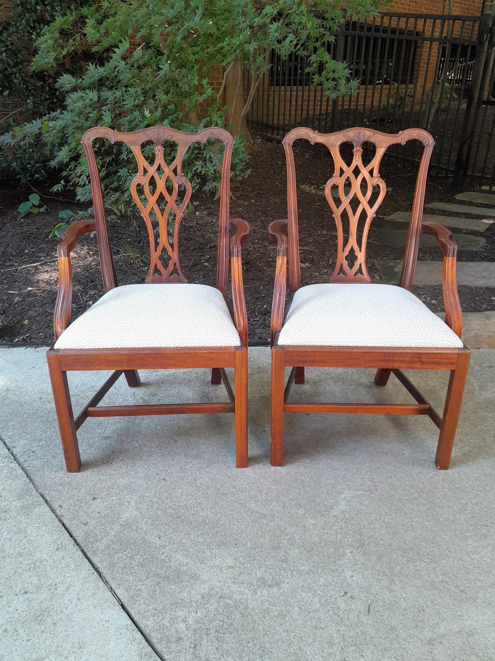 Pair of 1990s Chippendale Armchairs Newly Recovered in Greek Key Upholstery - 8