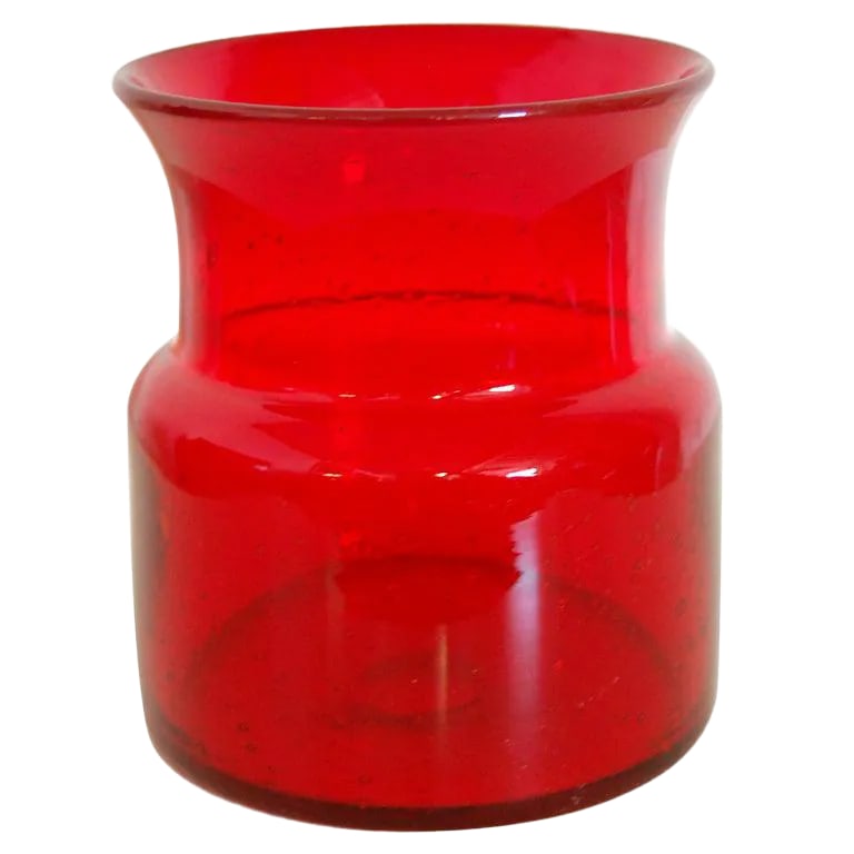 Vintage Erik Höglund Mid-Century Signed Ruby Red Art Glass Vase for Boda C. 1960s: Vintage Swedish Ruby Red Art Glass Vase by Erik Hoglund for Boda circa 1960. Â Engraved on bottom: "H 961/160." Â Full of his signature air bubbles in the design. Erik Höglund