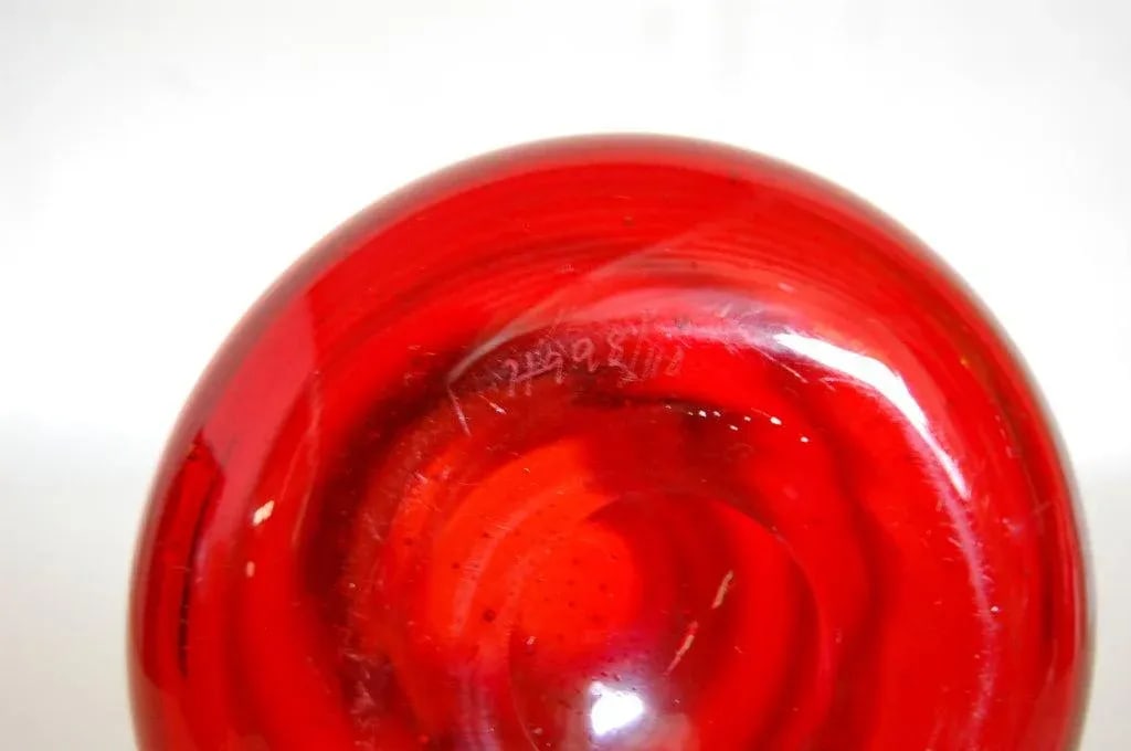 Vintage Erik Höglund Signed Ruby Red Swedish Art Glass Vase for Boda C. 1960 - 6