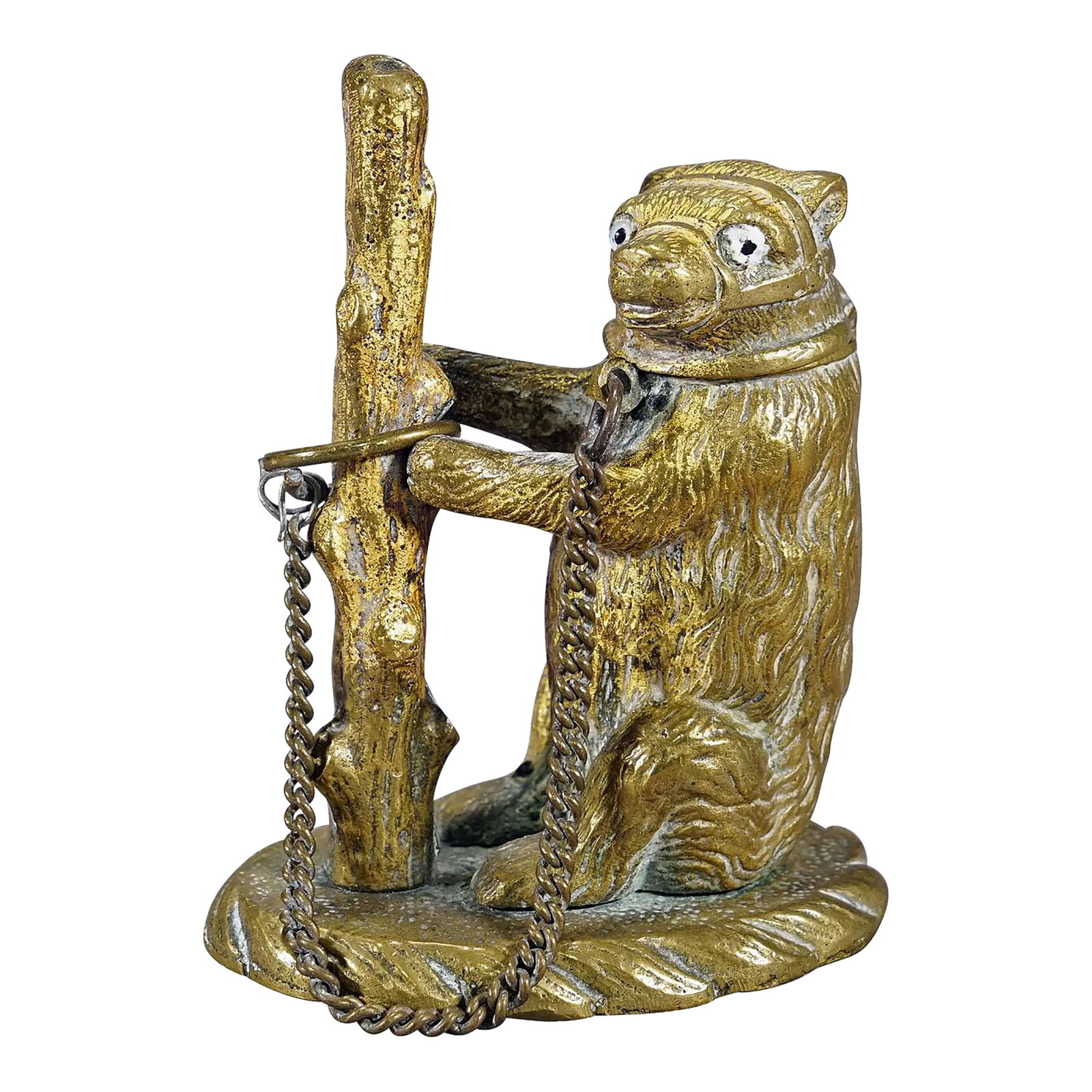 Antique Chained Bear Pillbox Made of Brass (1 of 8)