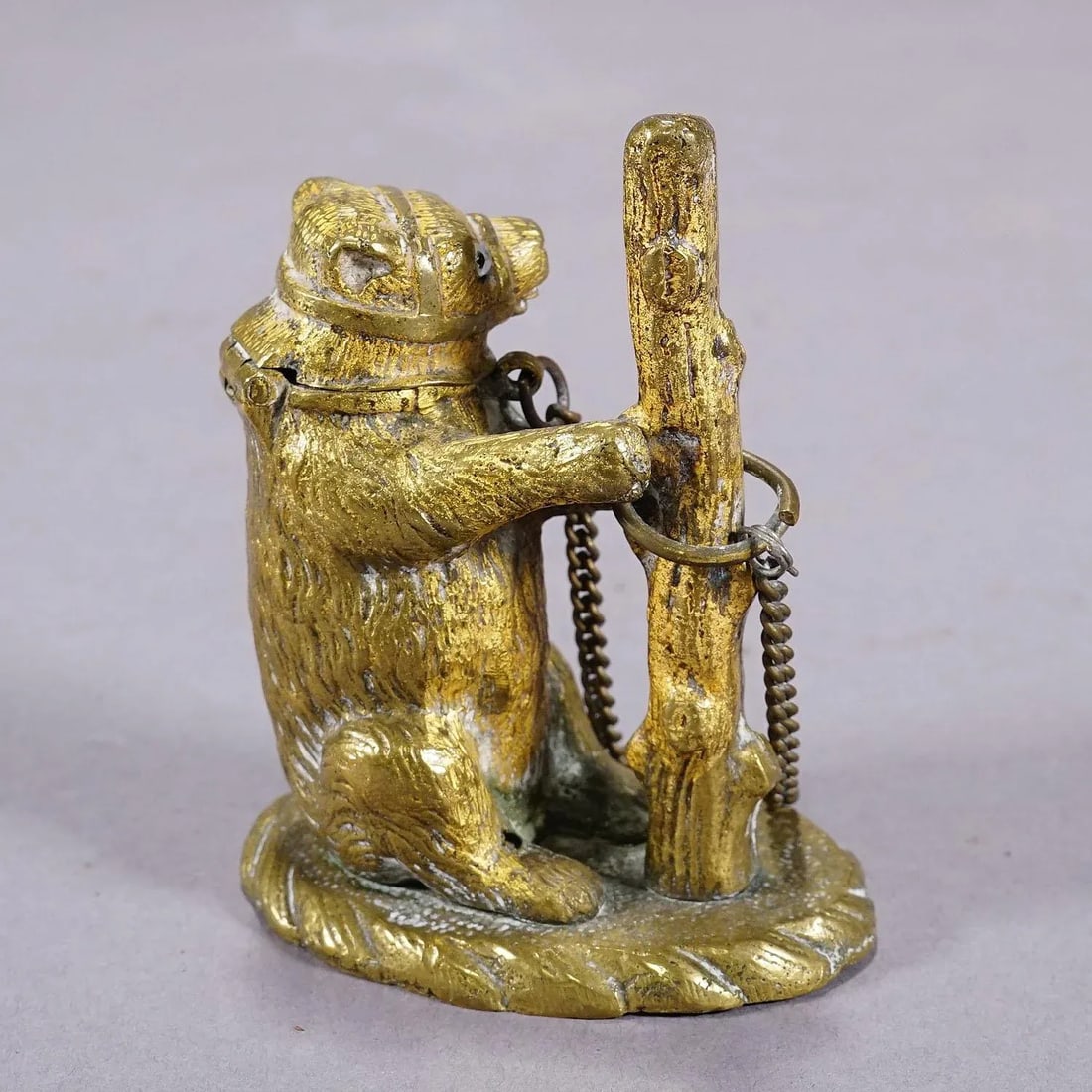 Antique Chained Bear Pillbox Made of Brass - 2