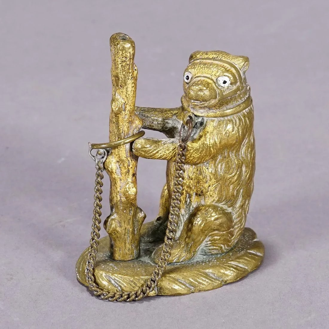 Antique Chained Bear Pillbox Made of Brass - 3