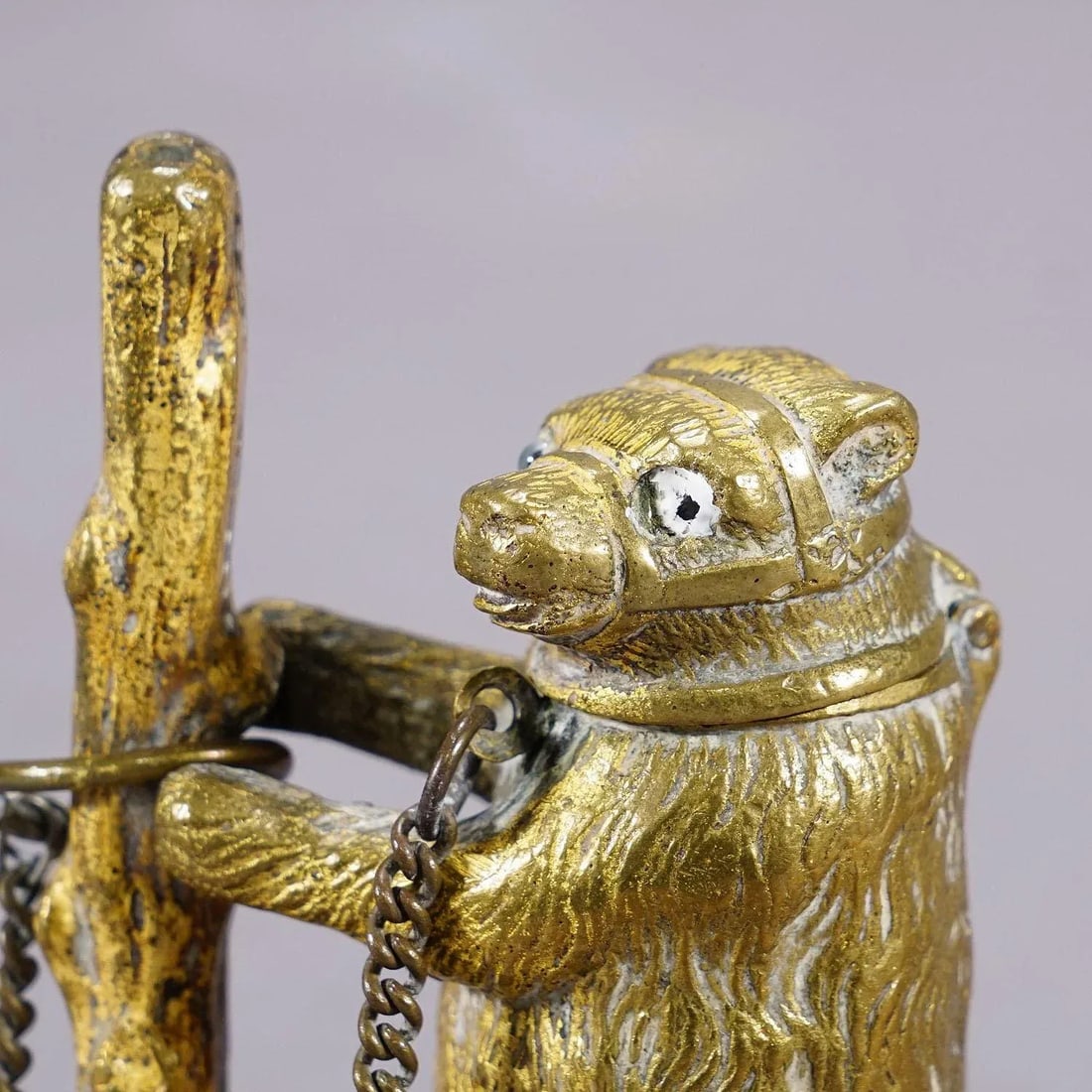 Antique Chained Bear Pillbox Made of Brass - 5