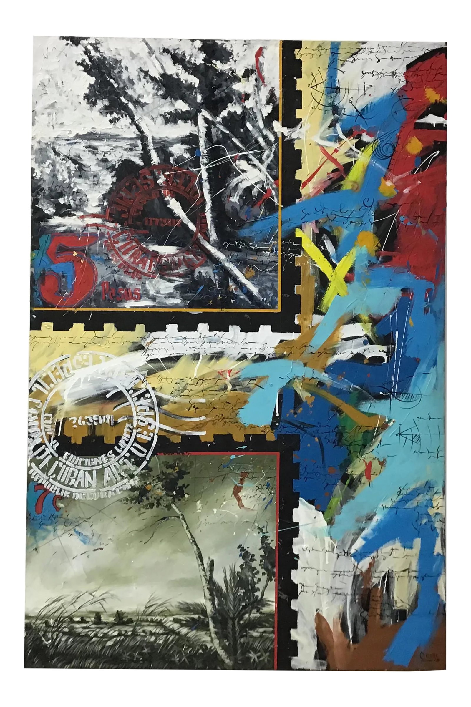 Large Abstract Oil on Canvas Painting, Signed (1 of 10)