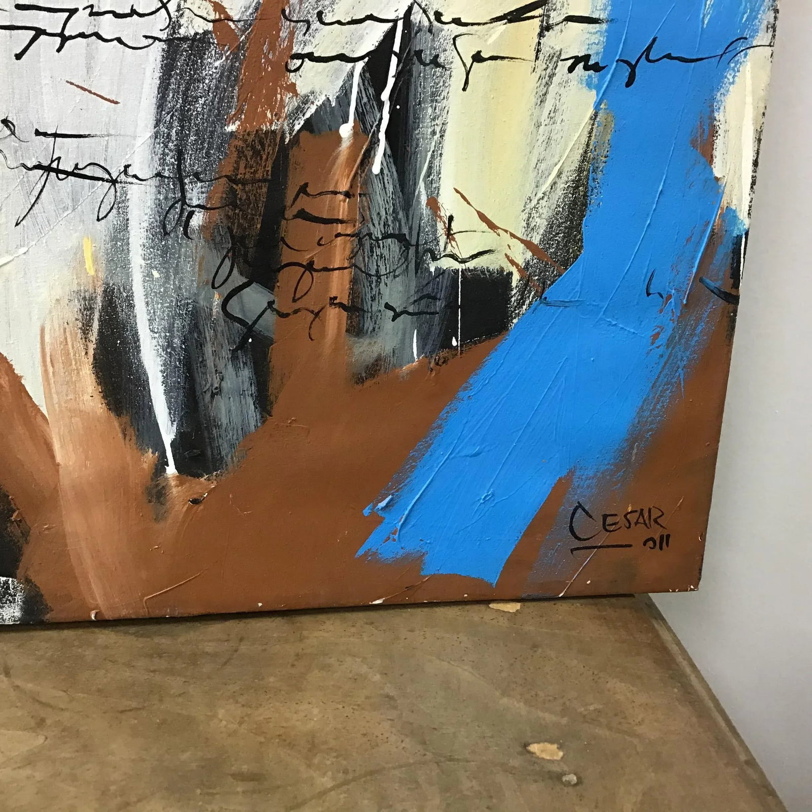 Large Abstract Oil on Canvas Painting, Signed - 2