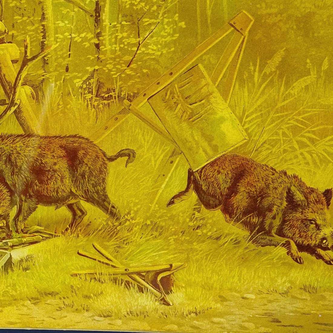 Antique Print With Humoristic Scene Featuring Wild Boars and a Painter - 6
