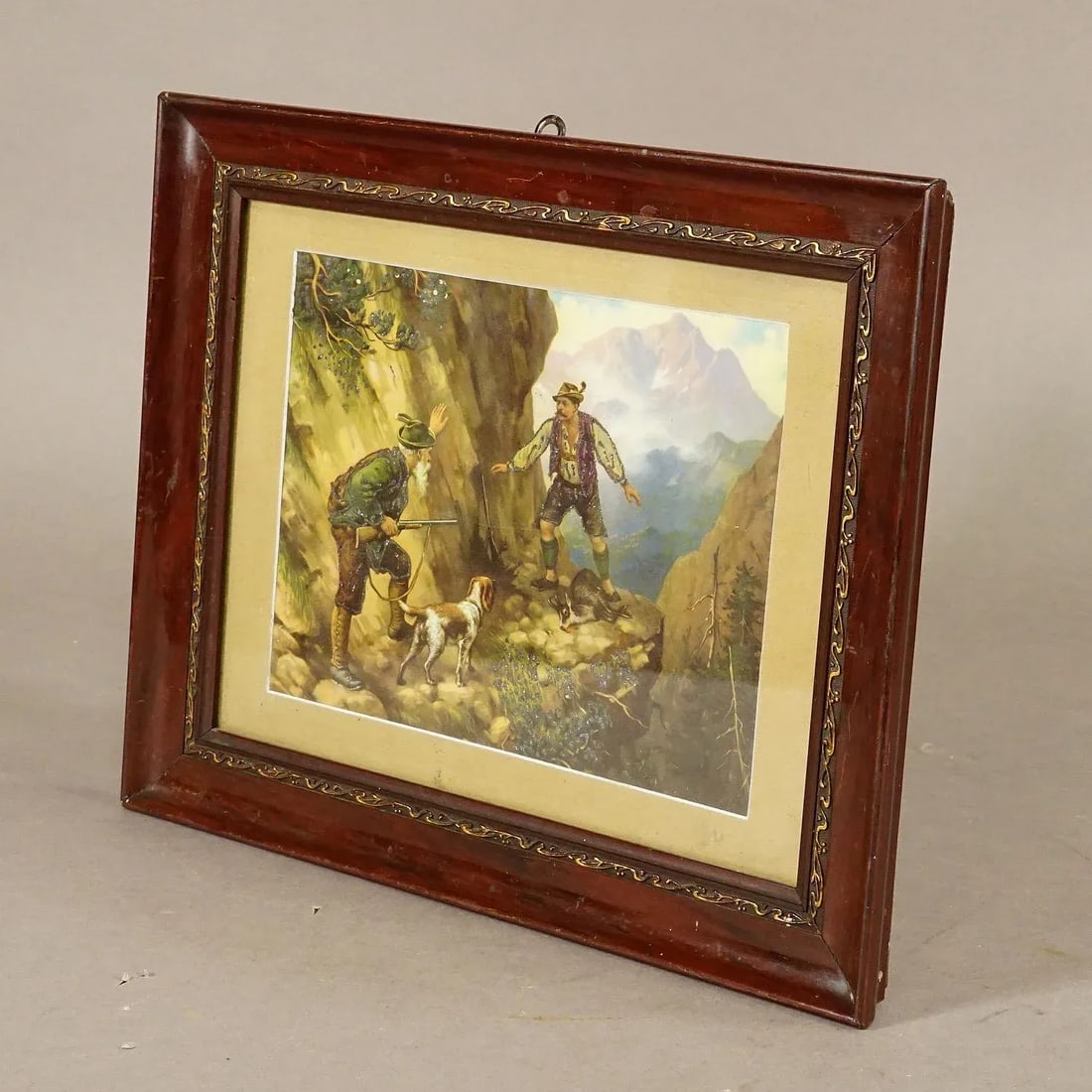 Antique Oil Print With Dramatic Poacher Scene After Josef Ringeisen - 2