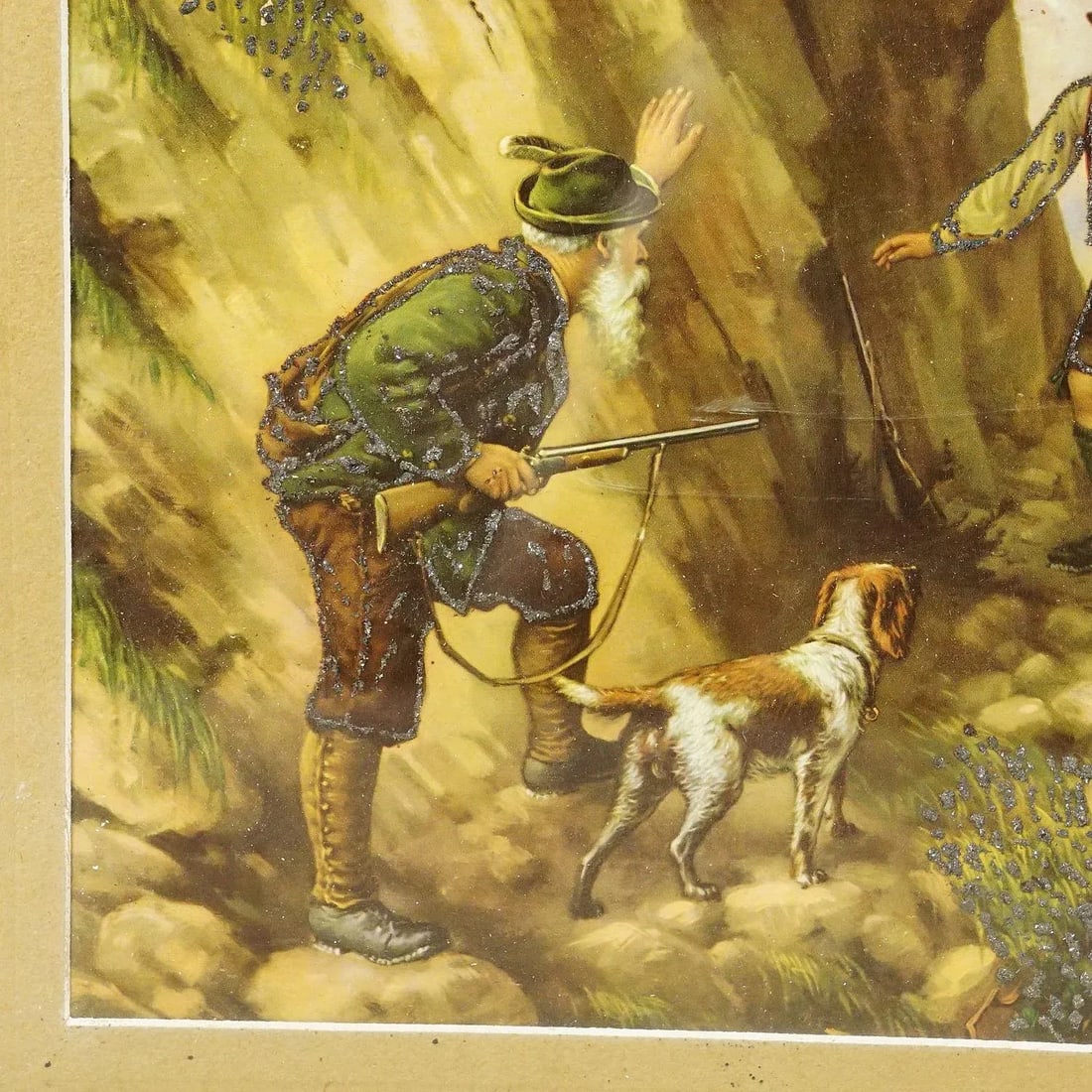 Antique Oil Print With Dramatic Poacher Scene After Josef Ringeisen - 3