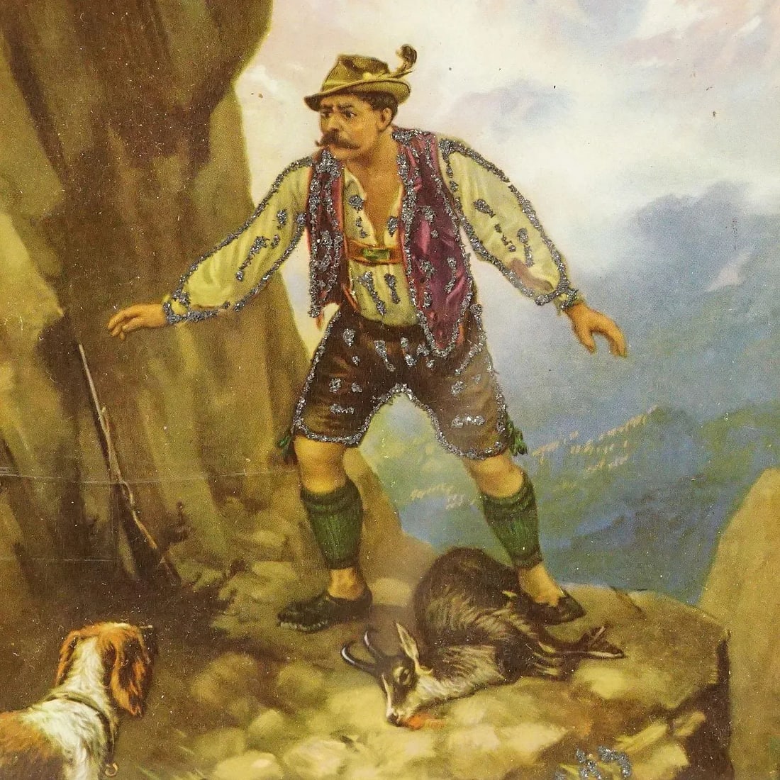 Antique Oil Print With Dramatic Poacher Scene After Josef Ringeisen - 4